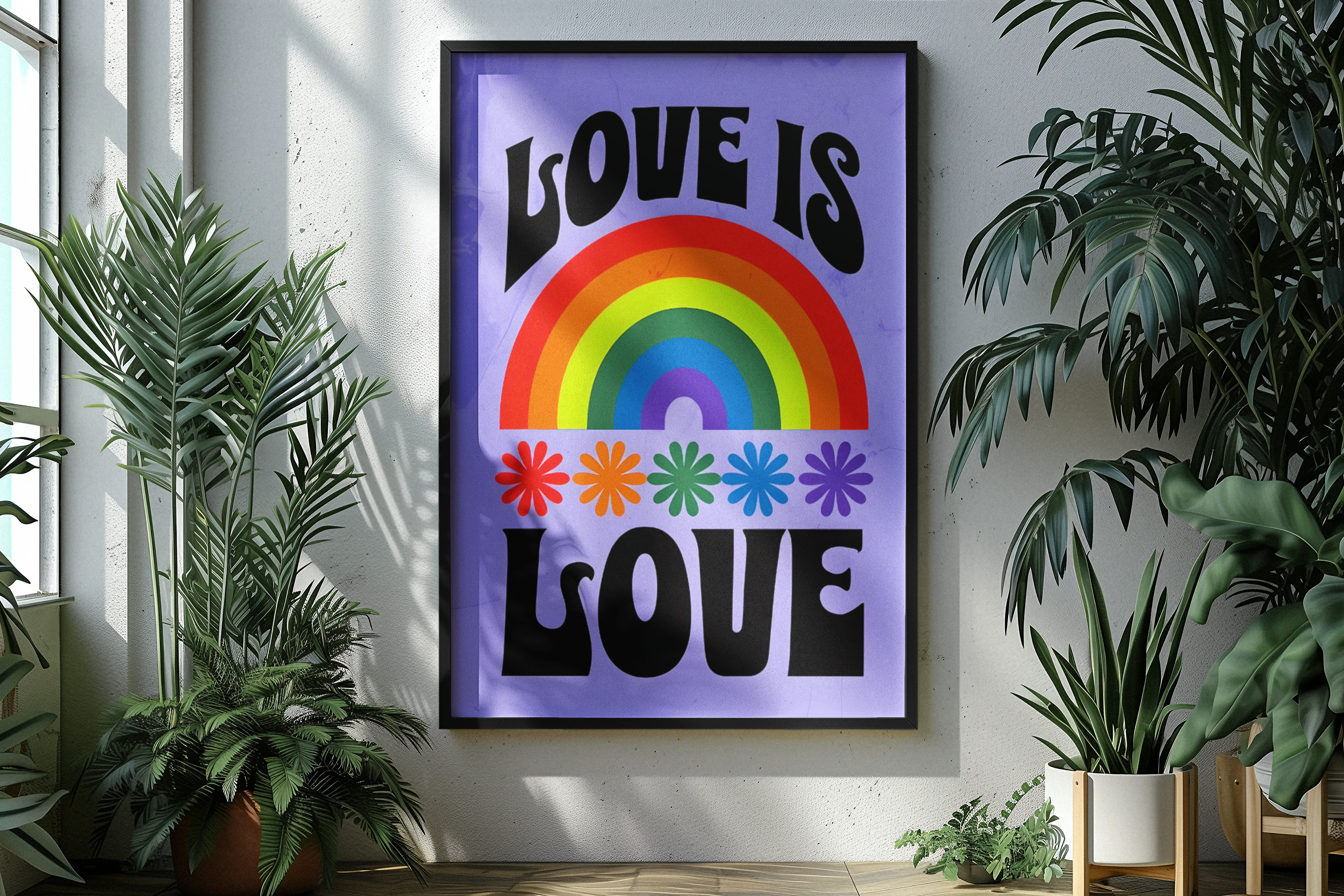 Love Is Love Rainbow Wall Art – Retro Pride Poster, 70s Style LGBTQ+ Equality Print