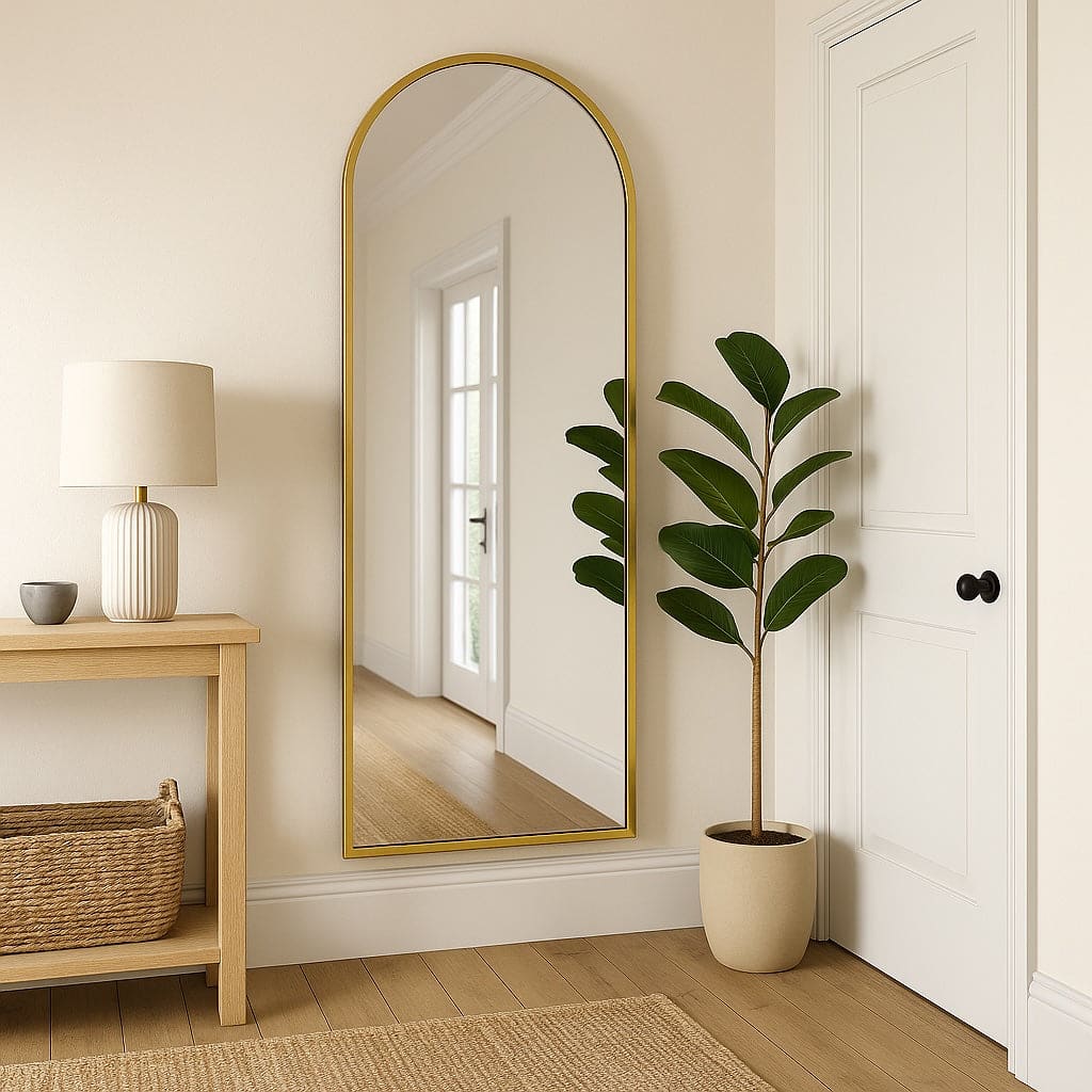 Akiko - Full Length Gold Metal Arched Mirror - 160cm x 60cm - Zestio