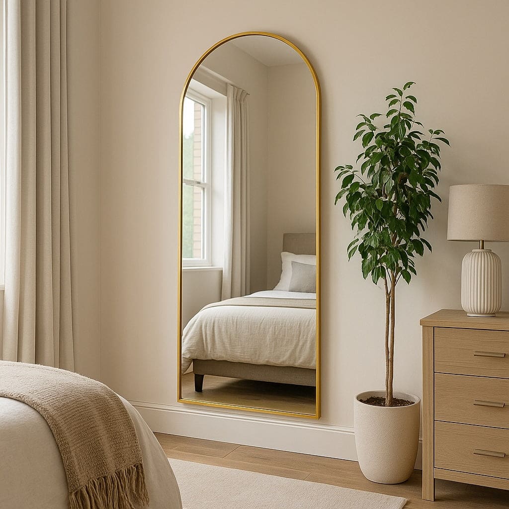 Akiko - Full Length Gold Metal Arched Mirror - 160cm x 60cm - Zestio