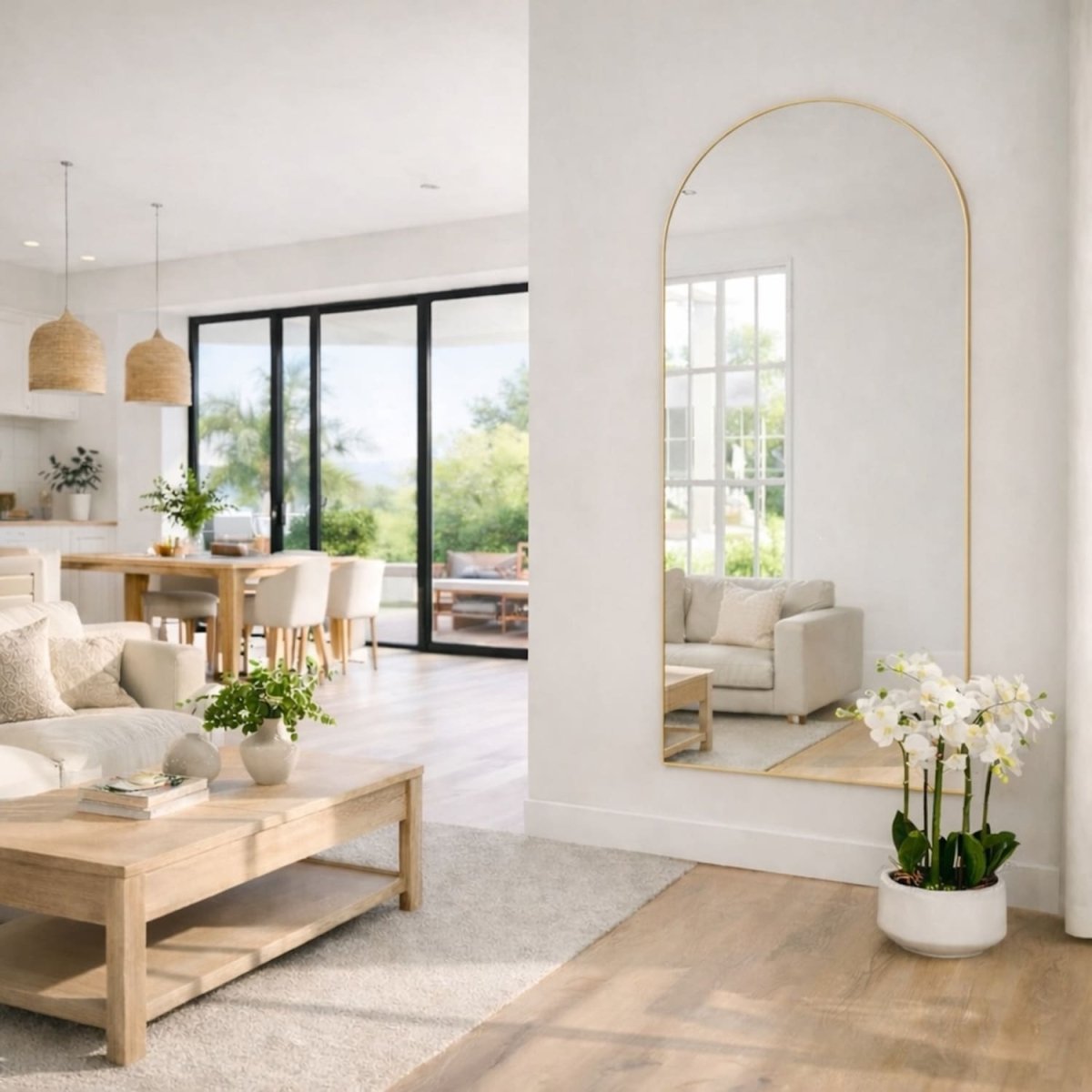 Akiko - Full Length Gold Metal Arched Mirror - 180cm x 90cm - Zestio
