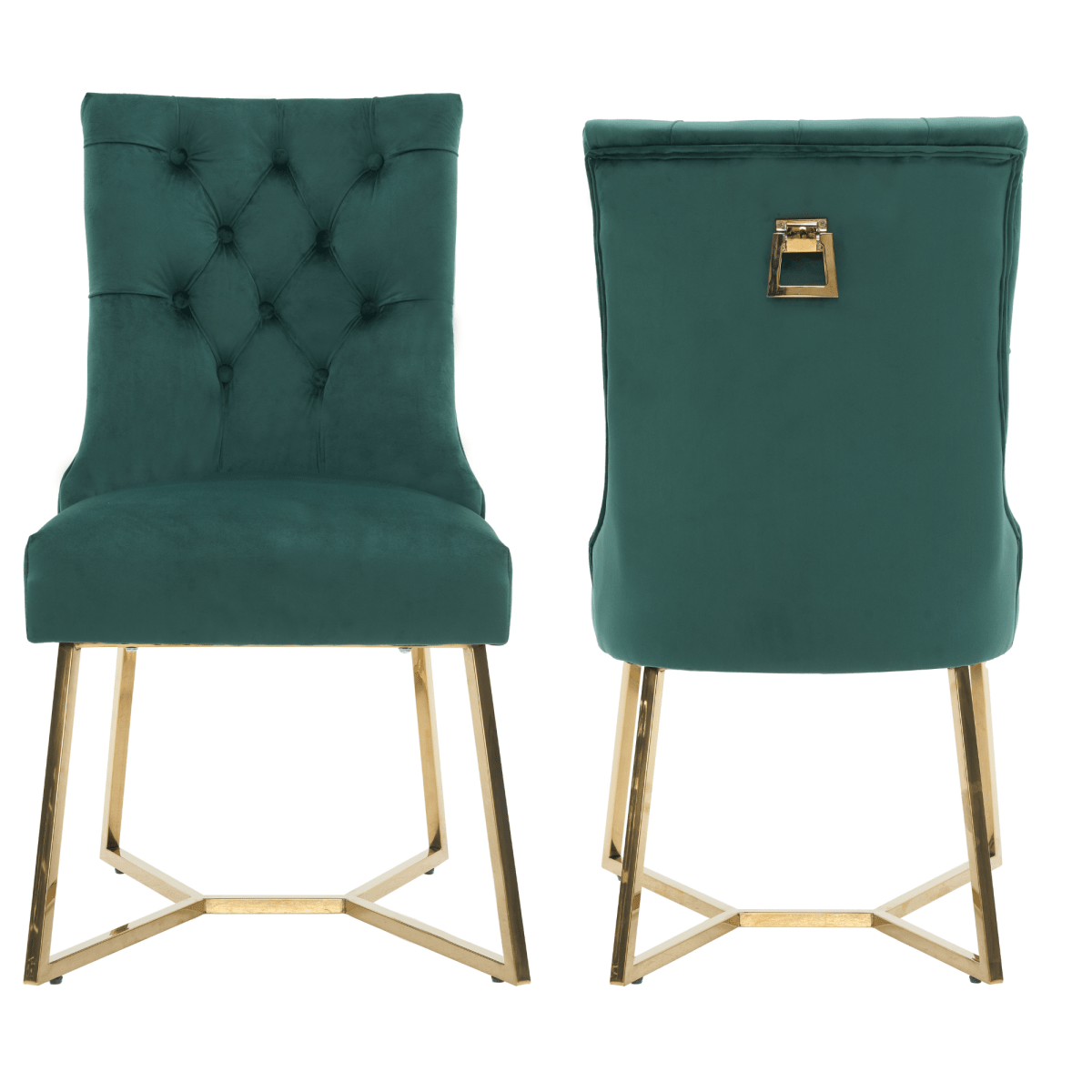 Ambra Velvet Dining Chair – Tufted Luxury Accent with Gold Legs & Ring Pull - Zestio