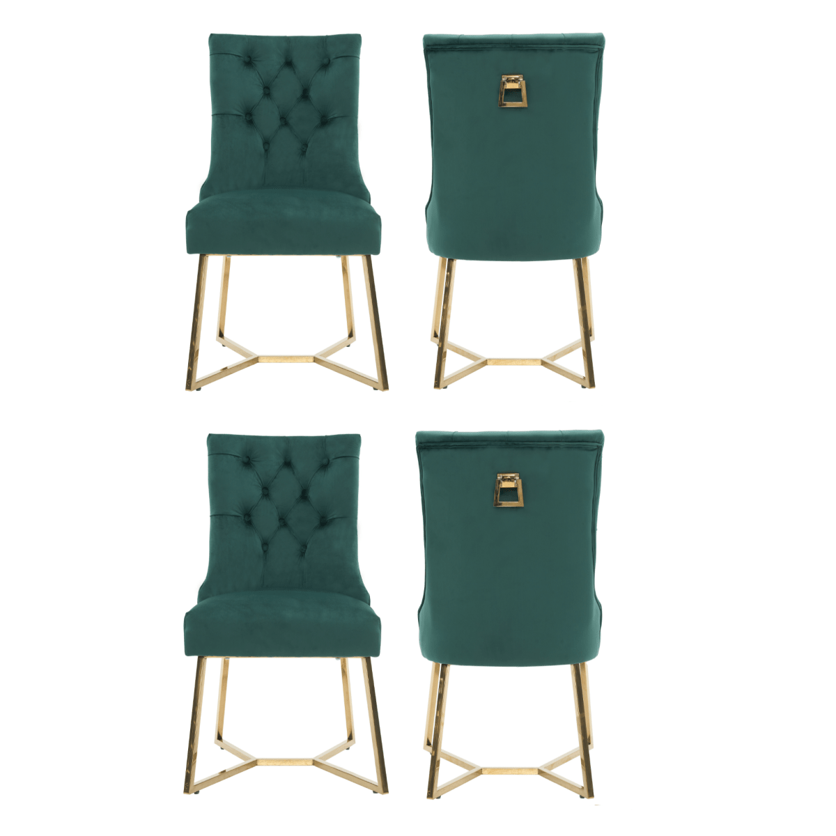 Ambra Velvet Dining Chair – Tufted Luxury Accent with Gold Legs & Ring Pull - Zestio