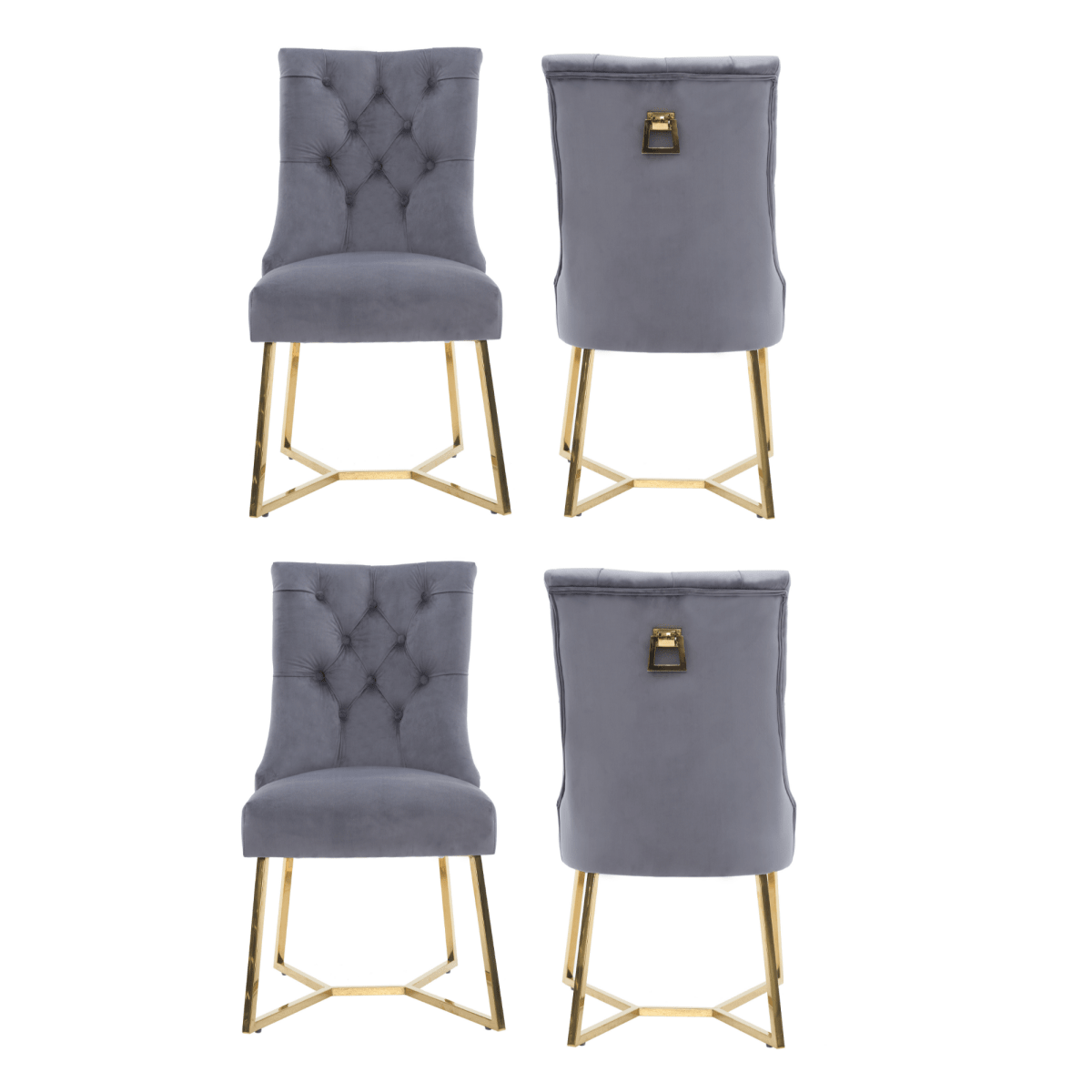 Ambra Velvet Dining Chair – Tufted Luxury Accent with Gold Legs & Ring Pull - Zestio