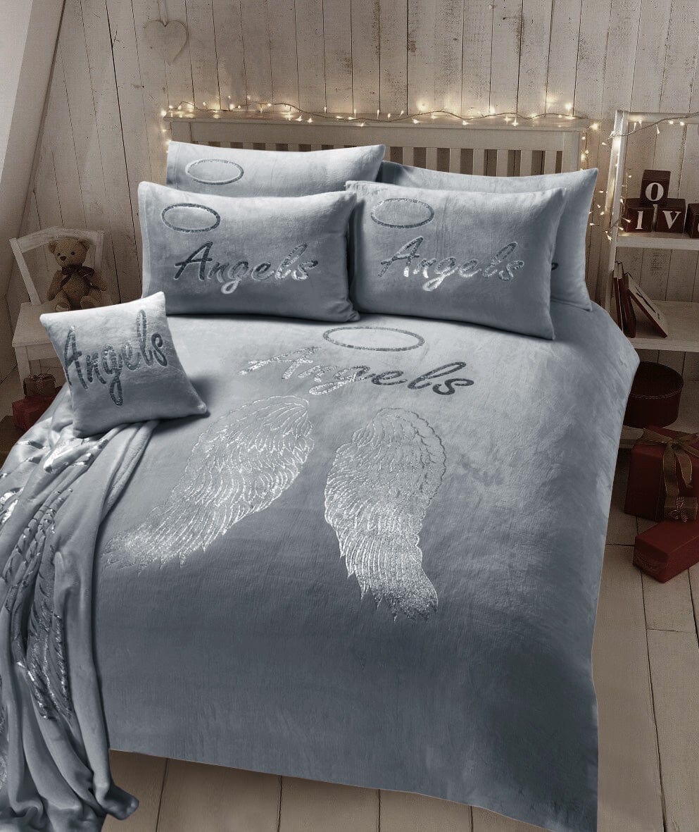 OLIVIA ROCCO Angel Wings Teddy Fleece Duvet Set Pink White Grey Super Soft Faux Fur Bedding For Cozy Bedrooms All Season Warmth