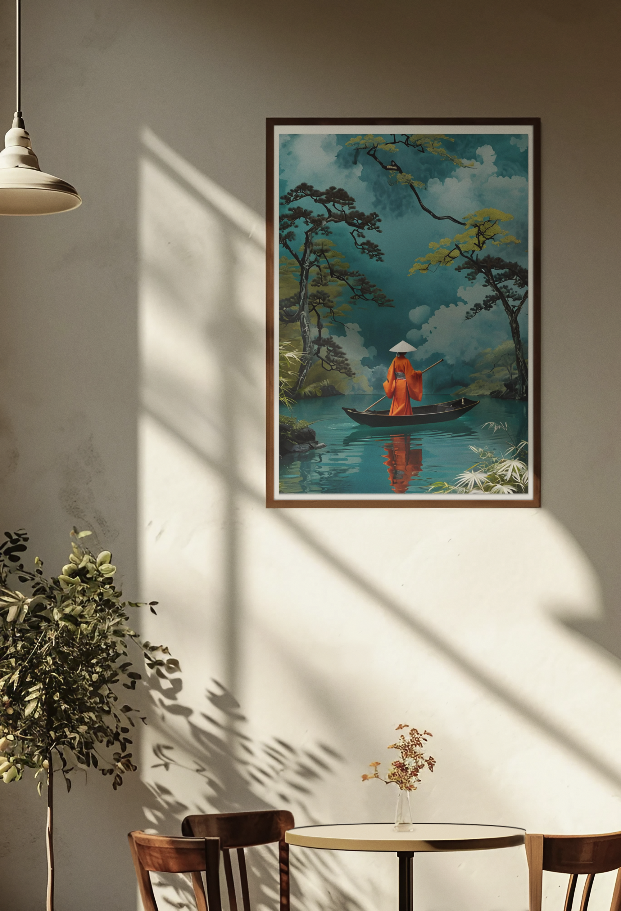 Serene Kimono Art Print – Traditional Japanese Poster | Turquoise Water Design