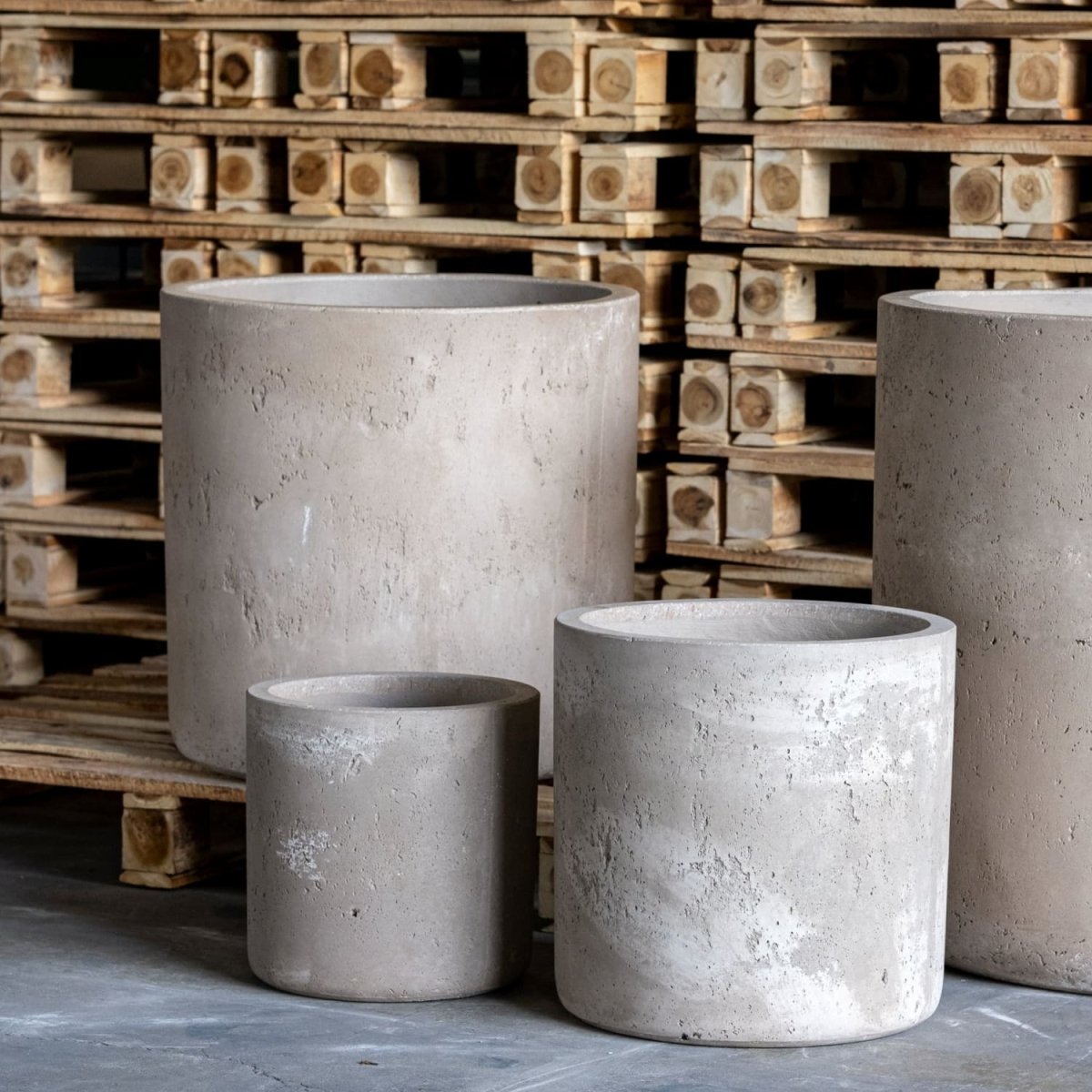 Aurella | Truffle – 70cm Extra Large Concrete Cylinder Planter – 199L Round Plant Pot - Zestio