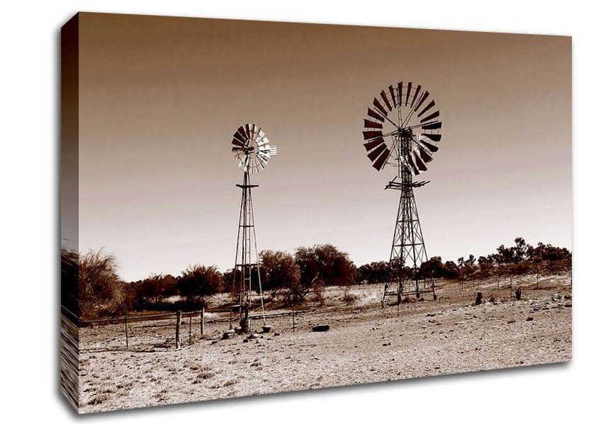 Australian Windmills Sepia Canvas Wall Art - Zestio