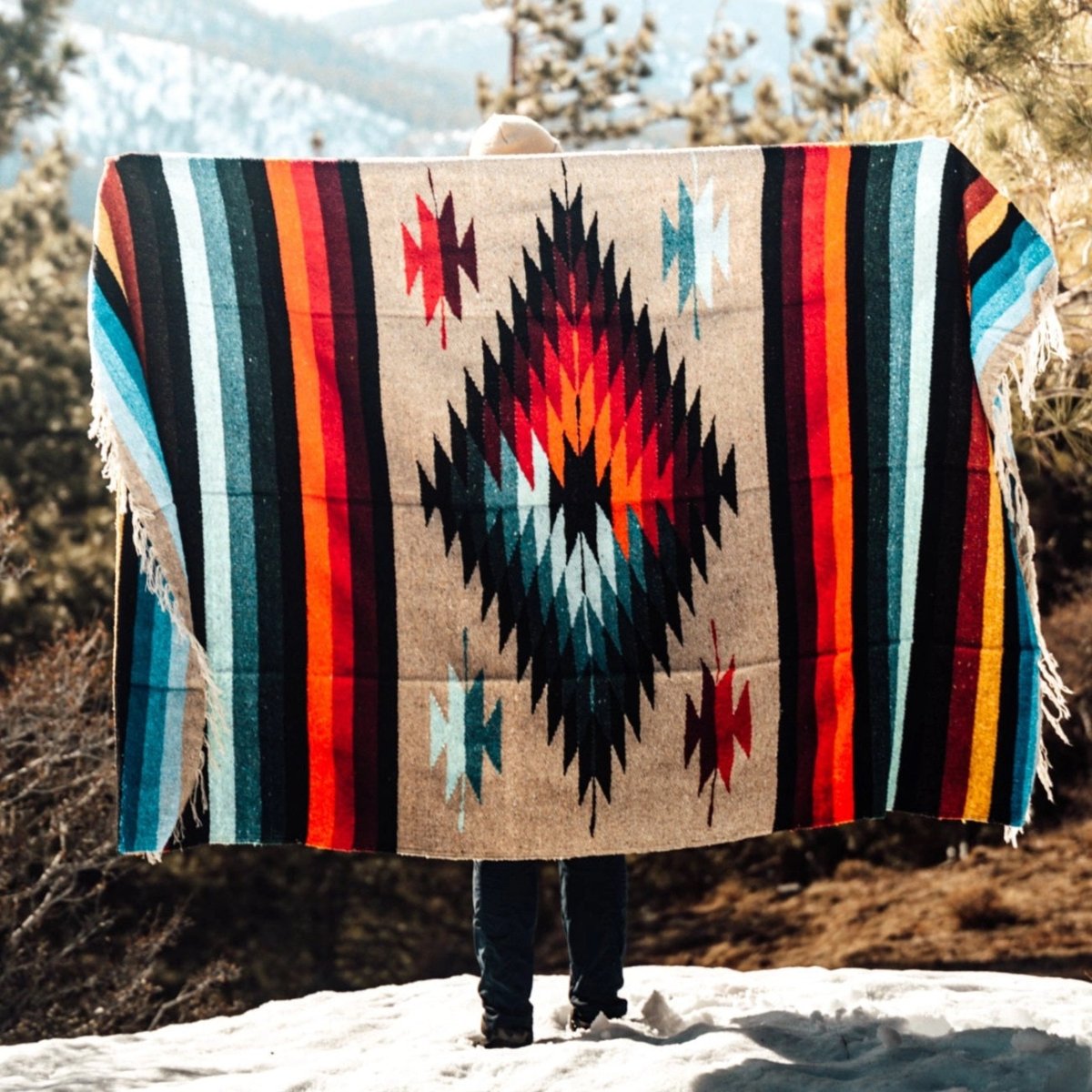 Aztec Mexican Diamond Blanket | Beige Tan Khaki Throw - Zestio