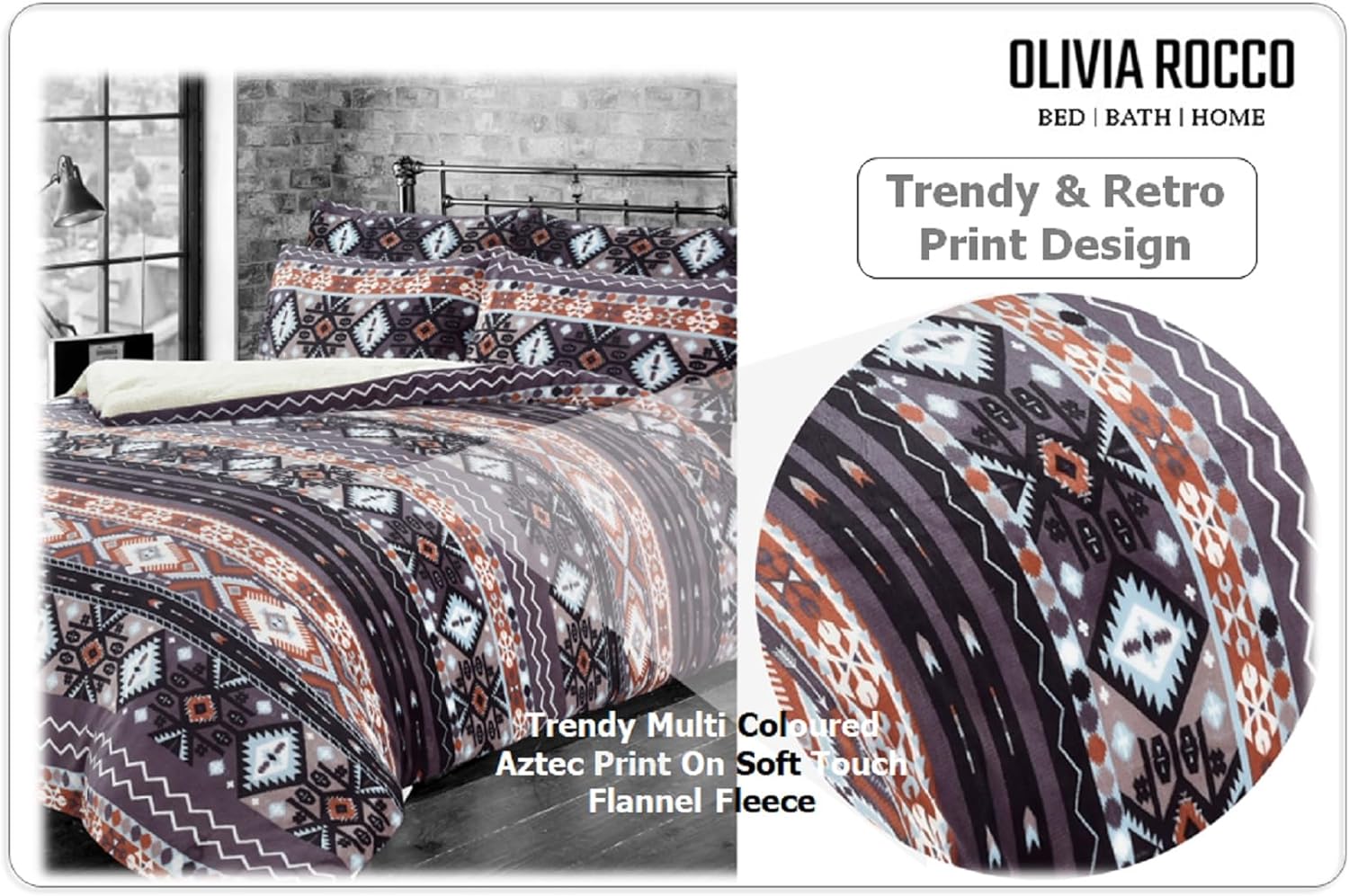 OLIVIA ROCCO Aztec Print Teddy Duvet Set With Reversible Sherpa Fleece Fur Luxurious Winter Comfort Single Double King Sizes