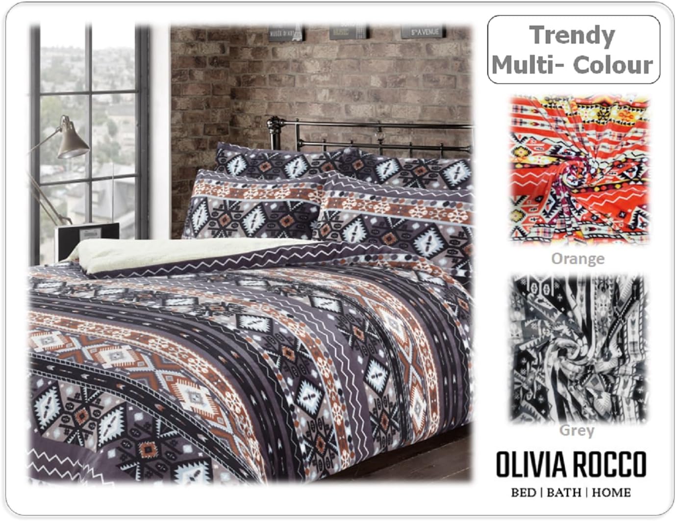 OLIVIA ROCCO Aztec Print Teddy Duvet Set With Reversible Sherpa Fleece Fur Luxurious Winter Comfort Single Double King Sizes