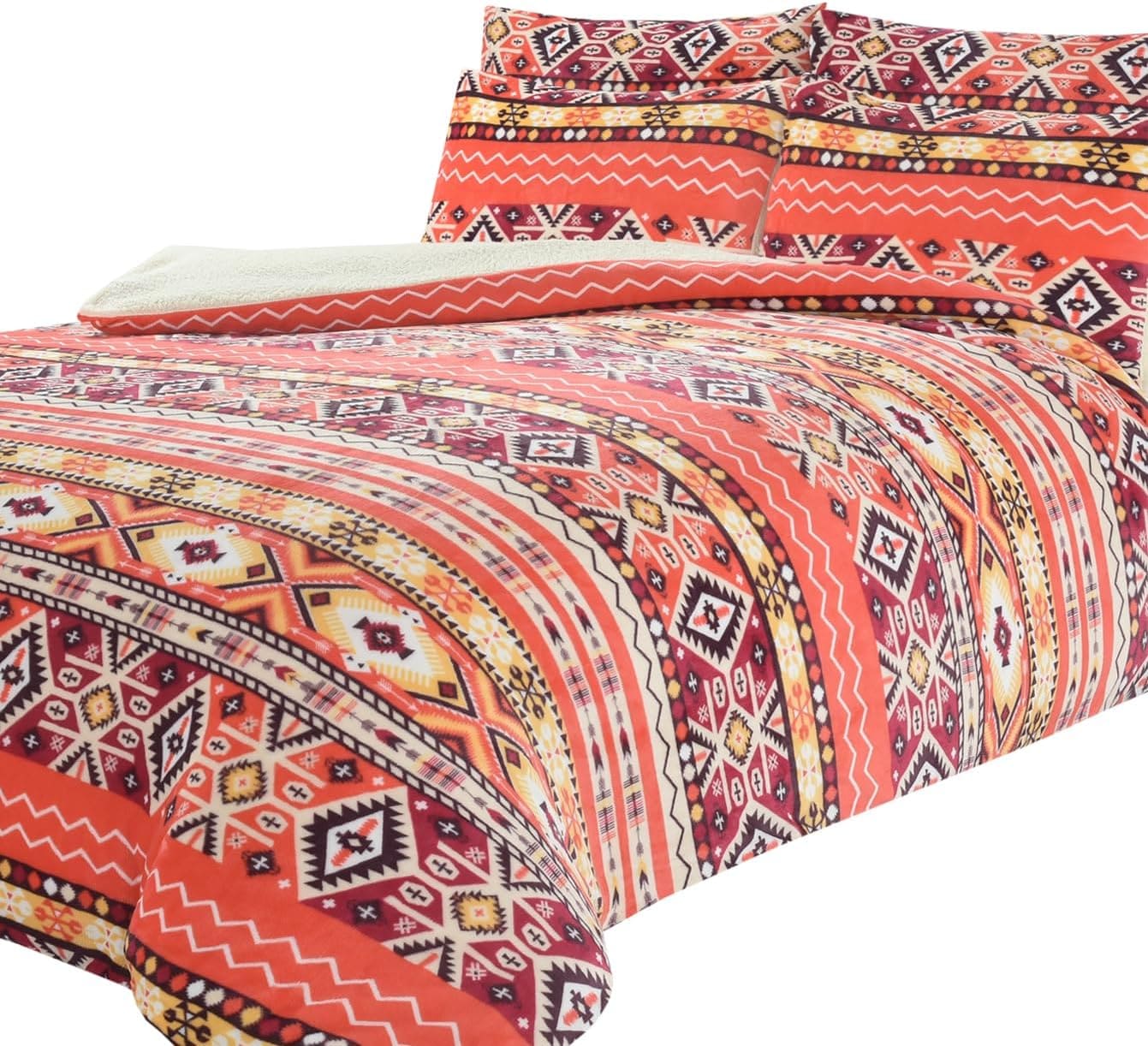 OLIVIA ROCCO Aztec Print Teddy Duvet Set With Reversible Sherpa Fleece Fur Luxurious Winter Comfort Single Double King Sizes
