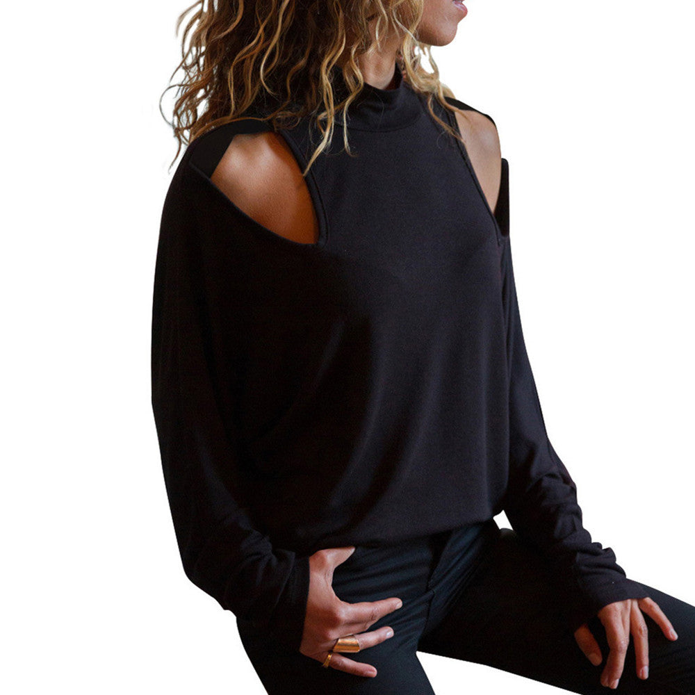 Loose Fit T Shirt With A Mock Turtleneck And Long Sleeves