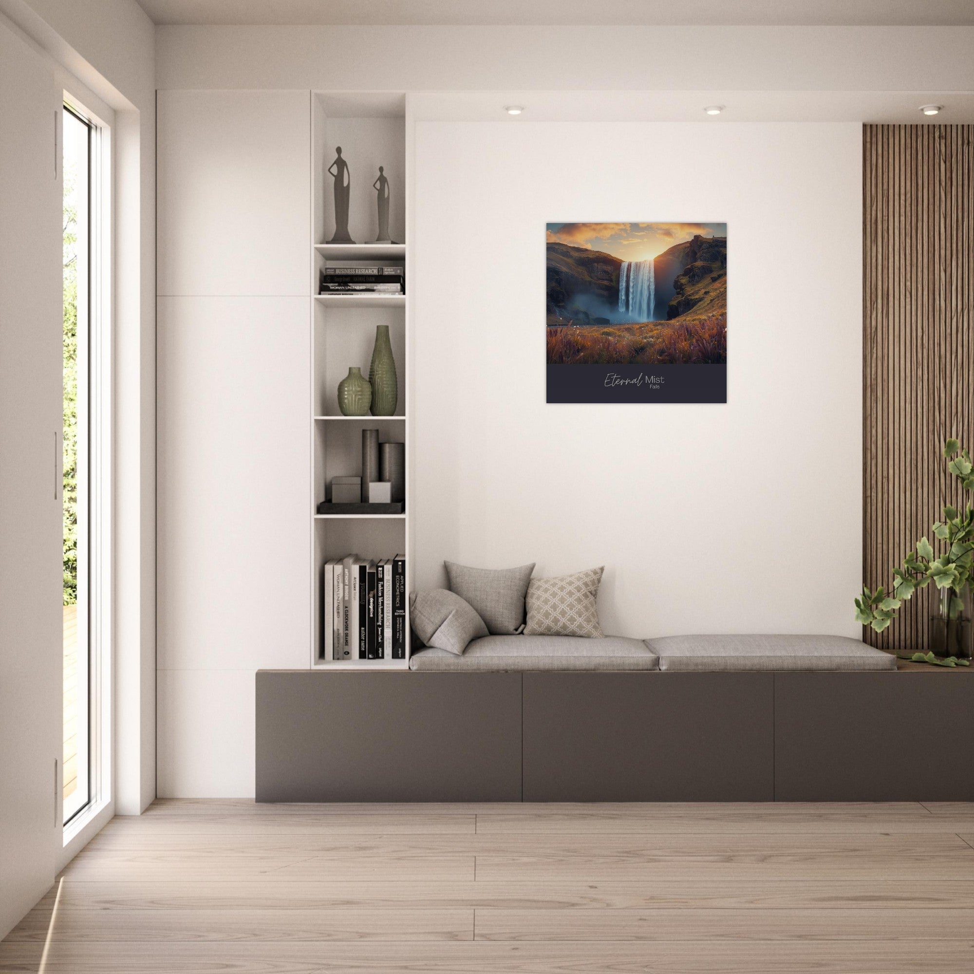 Eternal Mist Waterfall Poster | Sunset Landscape Wall Art | Modern Nature Decor