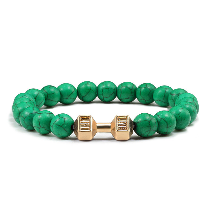 Turquoise Energy Healing Bracelet - Gun Black Barbell Bead Bracelet for Men & Women | Natural Stone Jewelry