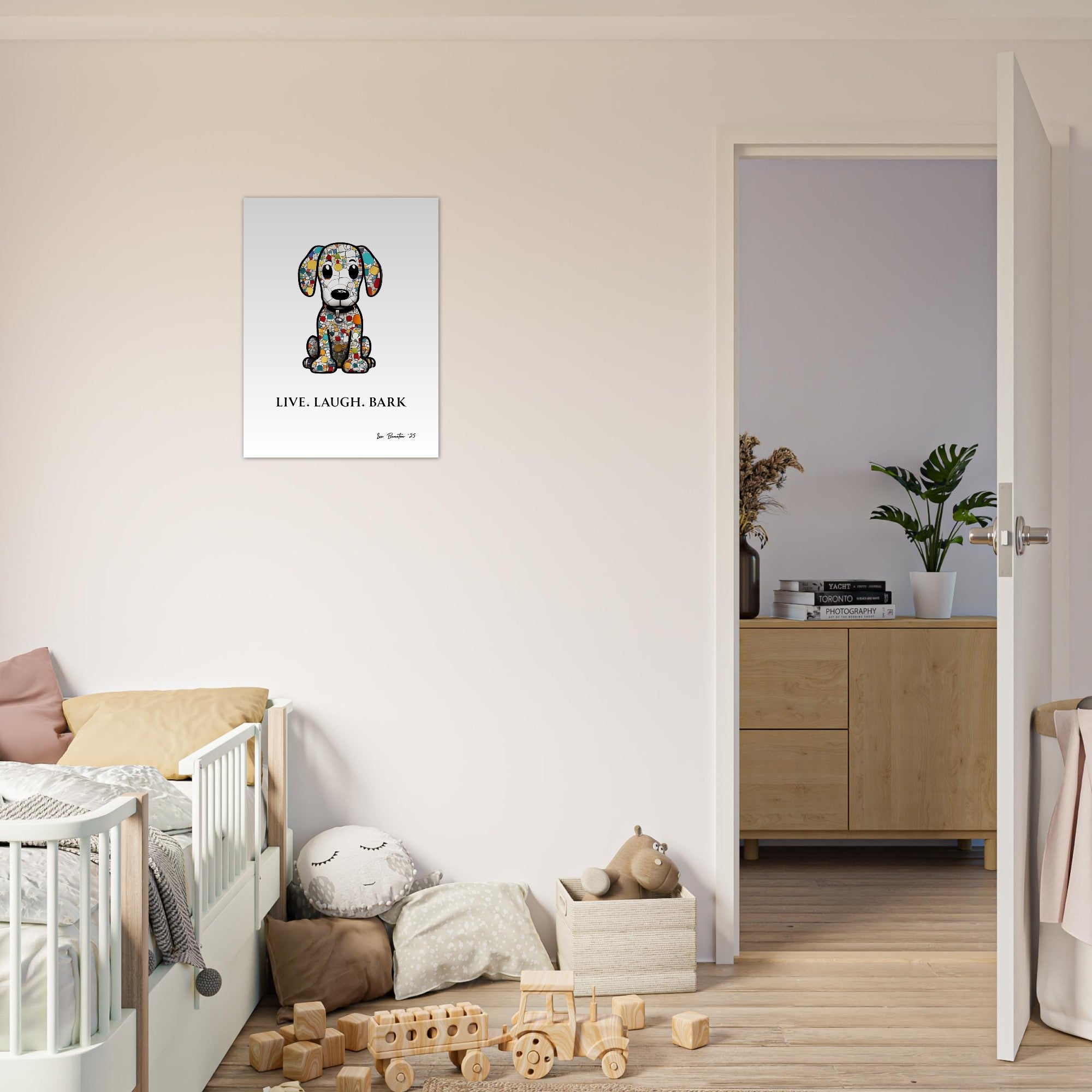 Live Laugh Bark Dog Wall Art – Colourful Mosaic Puppy Print, Funny Pet Quote Poster, Gift for Dog Lovers