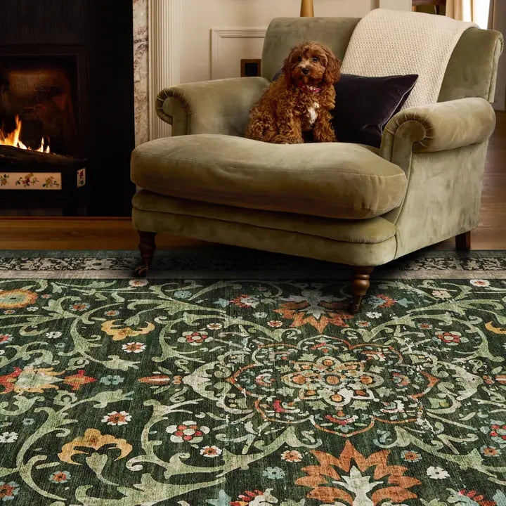 Rug Eco-Washable Country Paisley Green