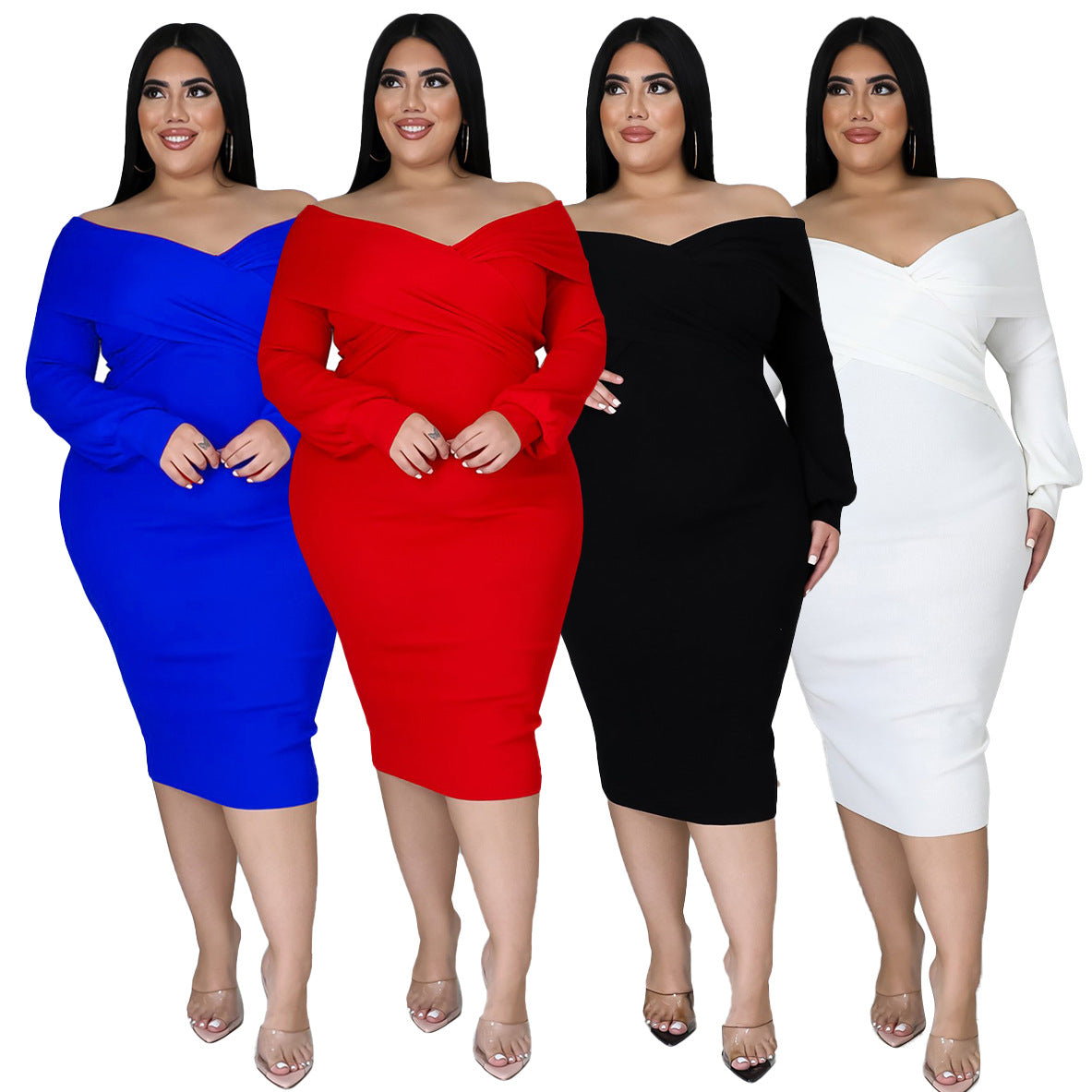Women's Solid Color Plus-Size Solid-Colored Dress