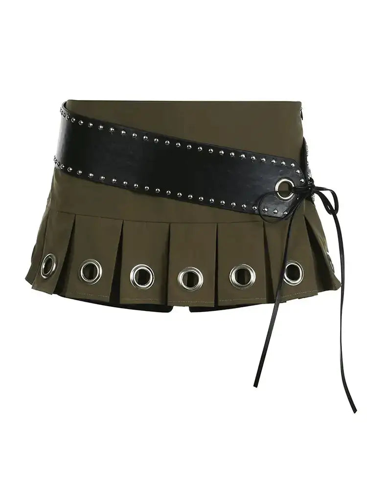 Chic Women's Mini Pleated Skirt with PU Belt - Stylish Flirty Design in Vibrant Colours