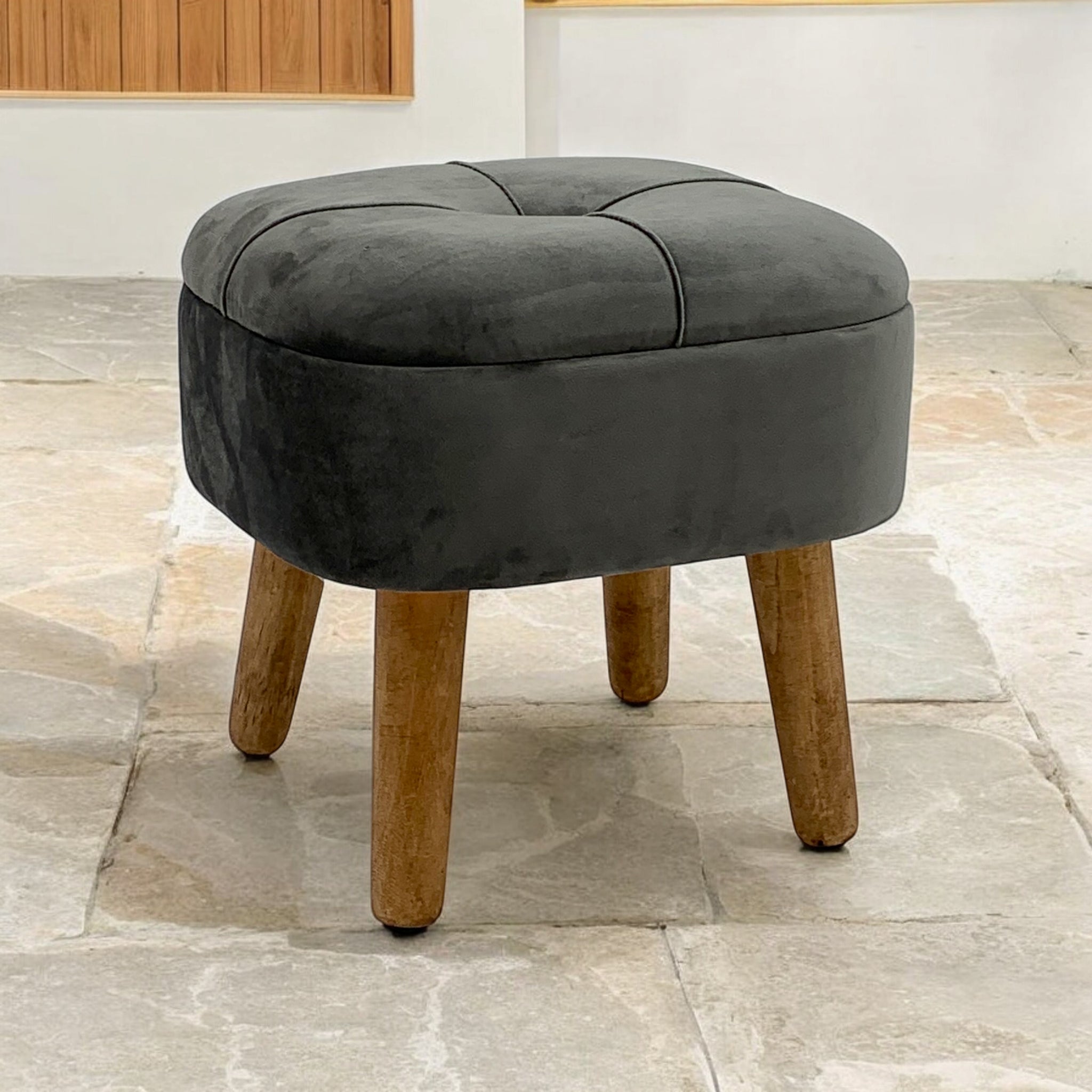GREY WOODEN STOOL
