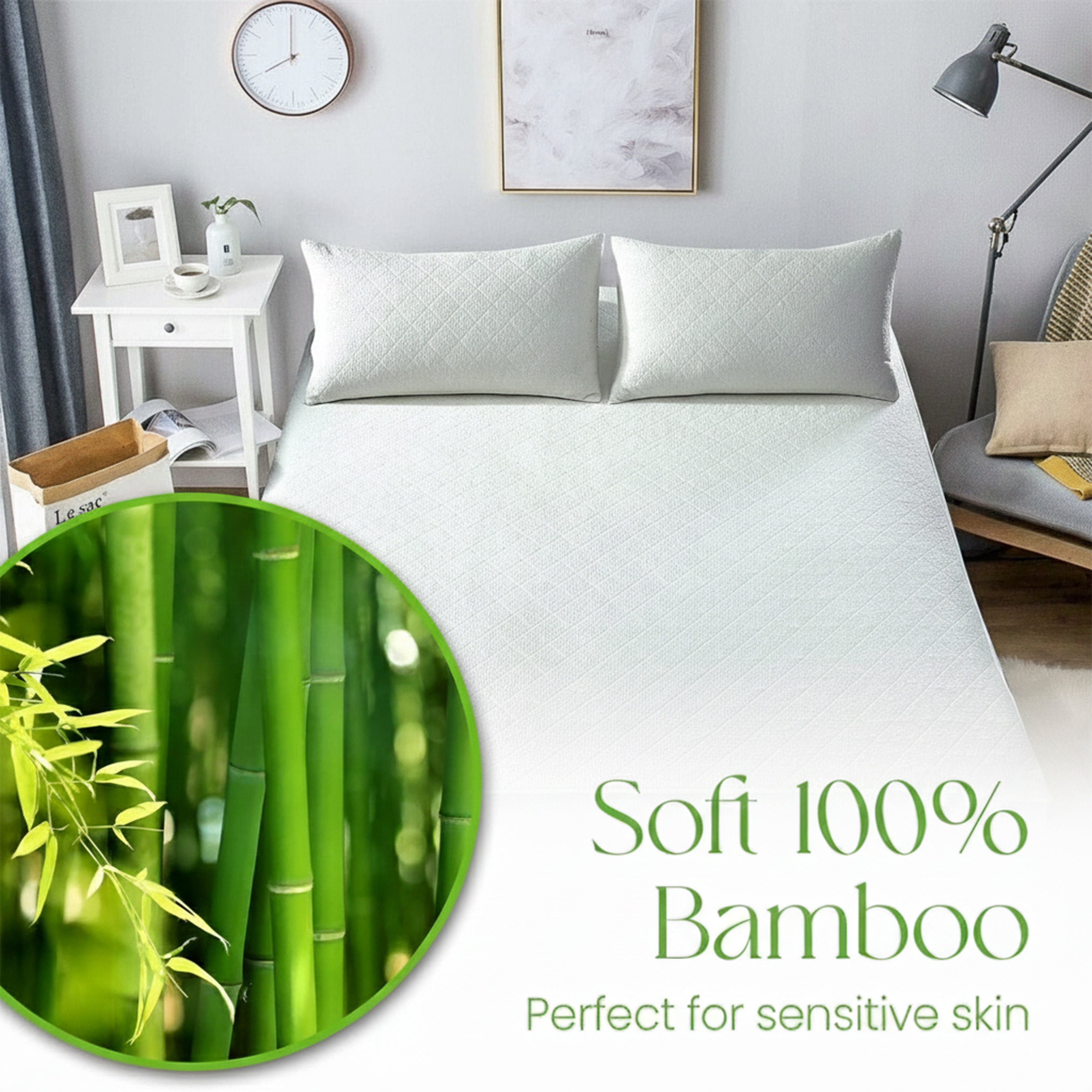 OLIVIA ROCCO Bamboo Quilted Waterproof Mattress Protector with Extra Deep Pocket Elastic Skirt Hypoallergenic Moisture Wicking