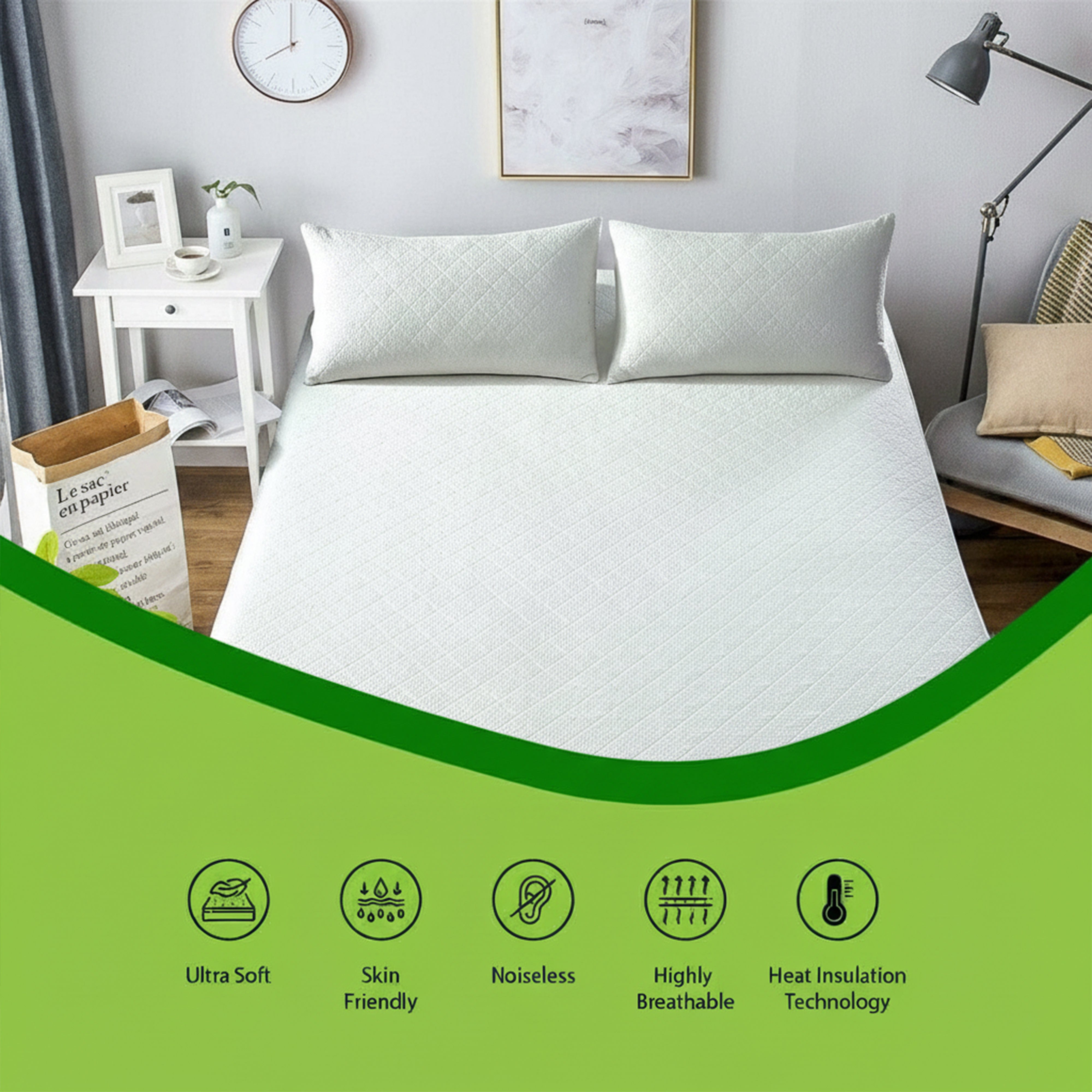 OLIVIA ROCCO Bamboo Quilted Waterproof Mattress Protector with Extra Deep Pocket Elastic Skirt Hypoallergenic Moisture Wicking