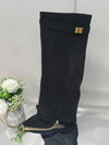 Ins Pant-tube Boots Pointed Toe Chunky Heel Shoes WInter Knight Mid-calf Dress Boot For Women