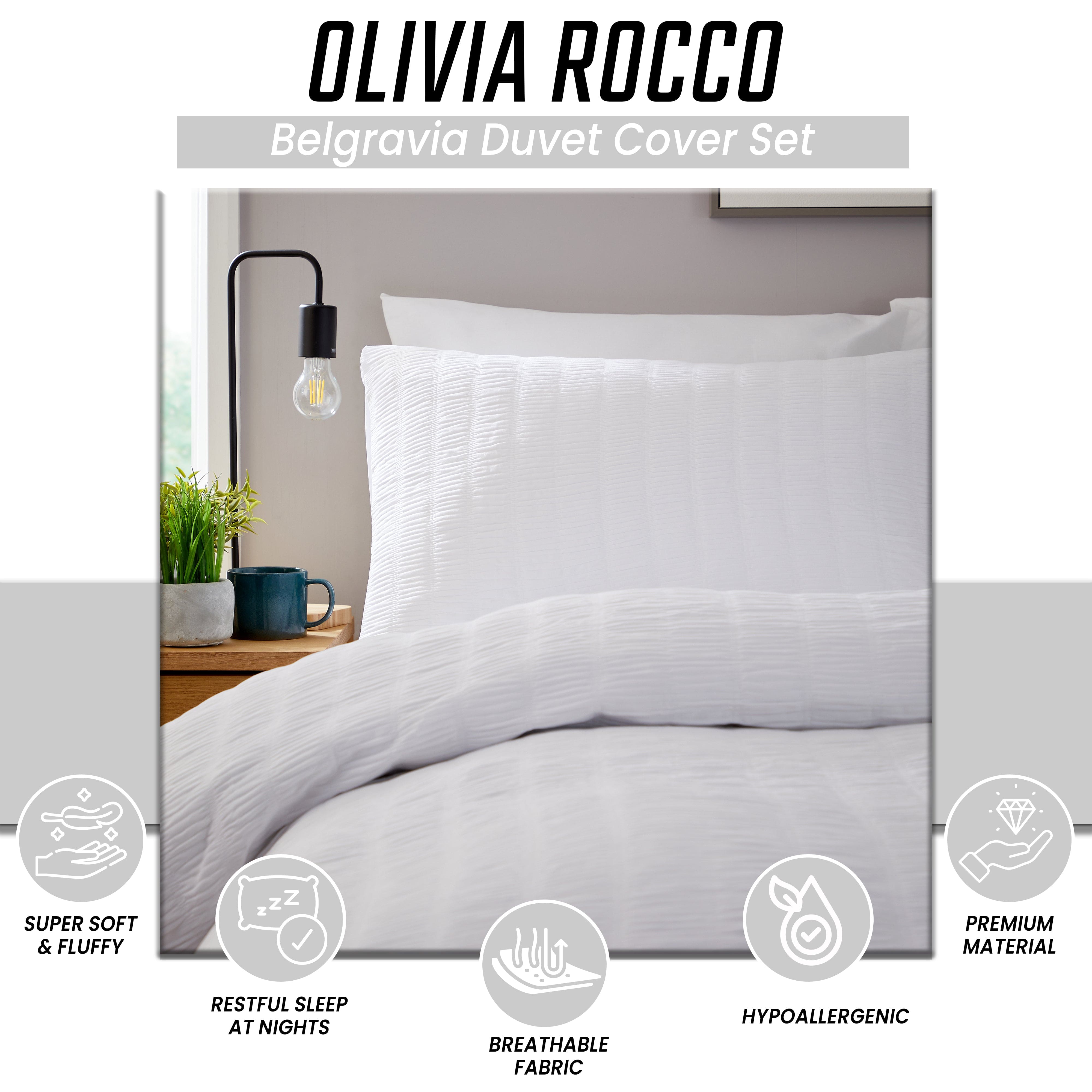 OLIVIA ROCCO Belgravia White Microfibre Duvet Cover Set With Pillowcases Soft Easy Care Modern Minimalist Bedding Machine Washable All Season