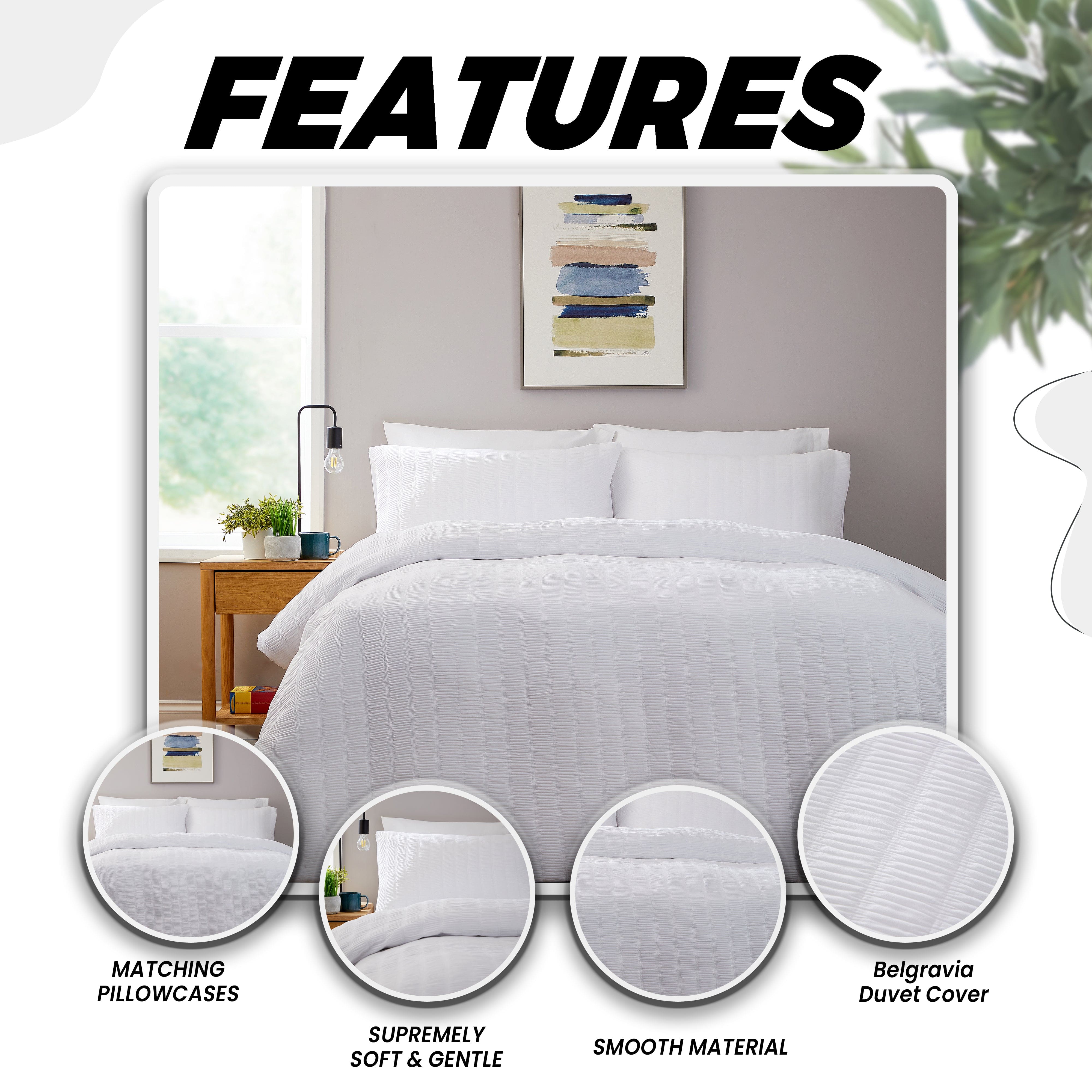 OLIVIA ROCCO Belgravia White Microfibre Duvet Cover Set With Pillowcases Soft Easy Care Modern Minimalist Bedding Machine Washable All Season