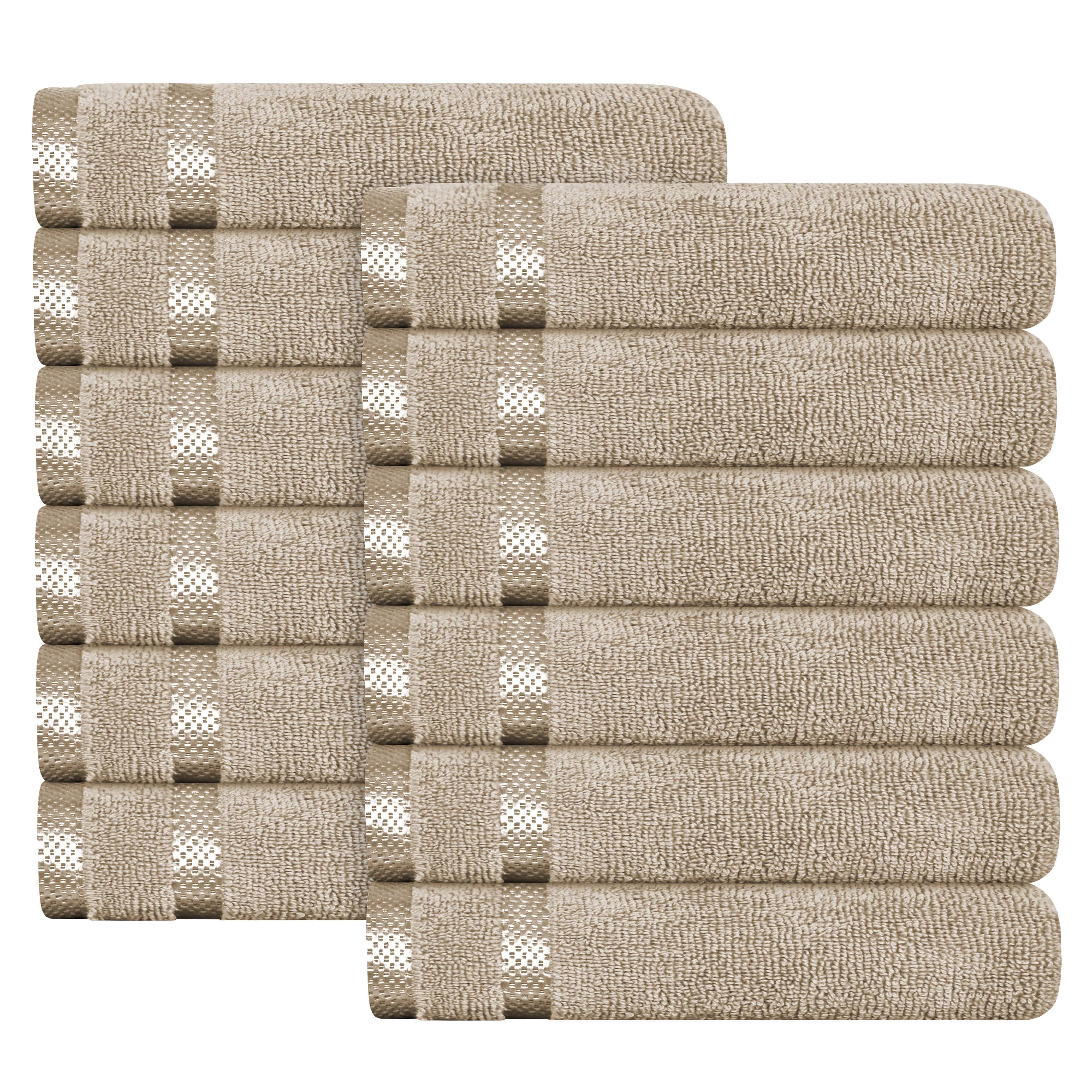 OLIVIA ROCCO Belmont Viscose Stripe Beige Towels 100 Percent Cotton Hotel Quality Super Absorbent 10 Piece Bale Set 4 Hand Towels And 12 Face Cloths