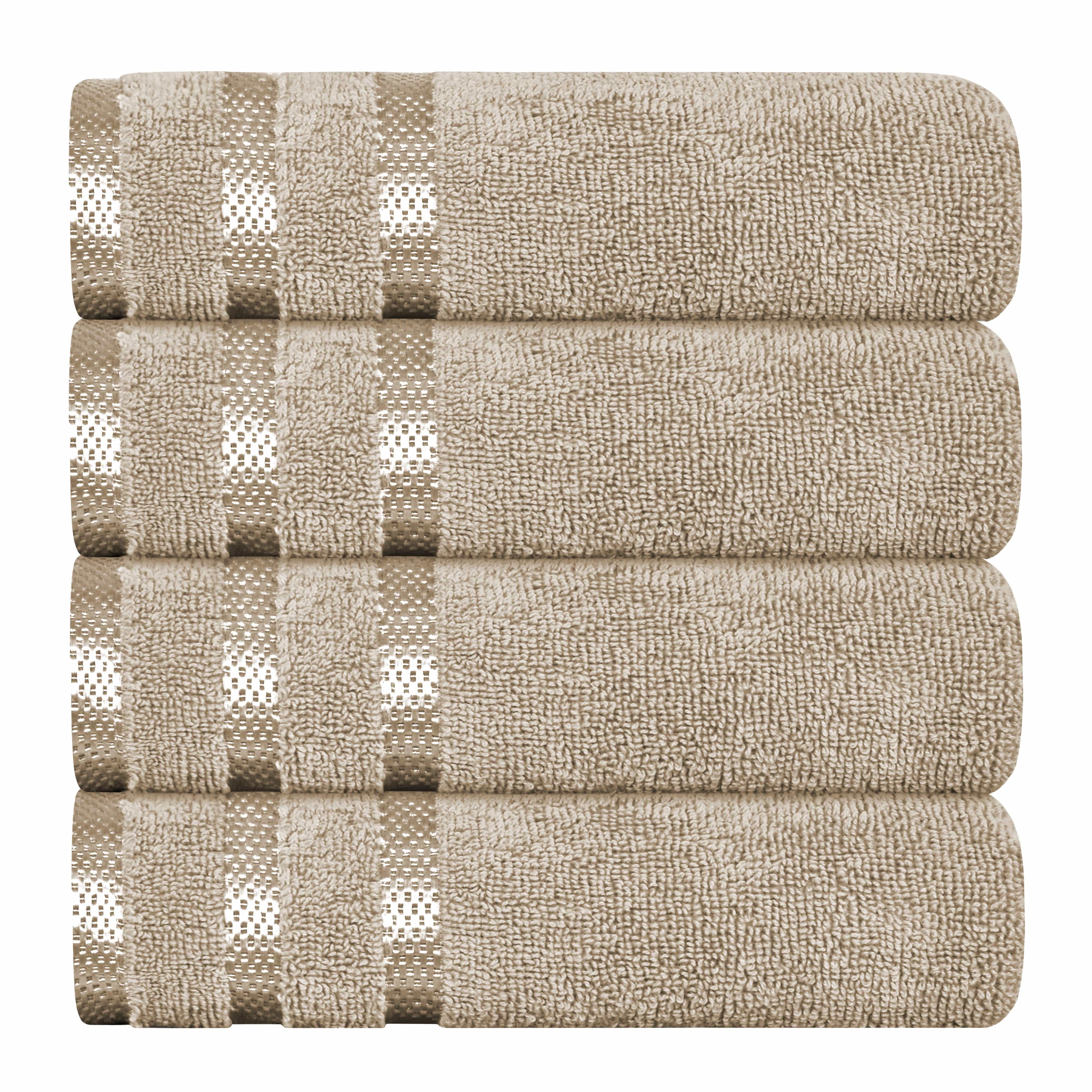 OLIVIA ROCCO Belmont Viscose Stripe Beige Towels 100 Percent Cotton Hotel Quality Super Absorbent 10 Piece Bale Set 4 Hand Towels And 12 Face Cloths