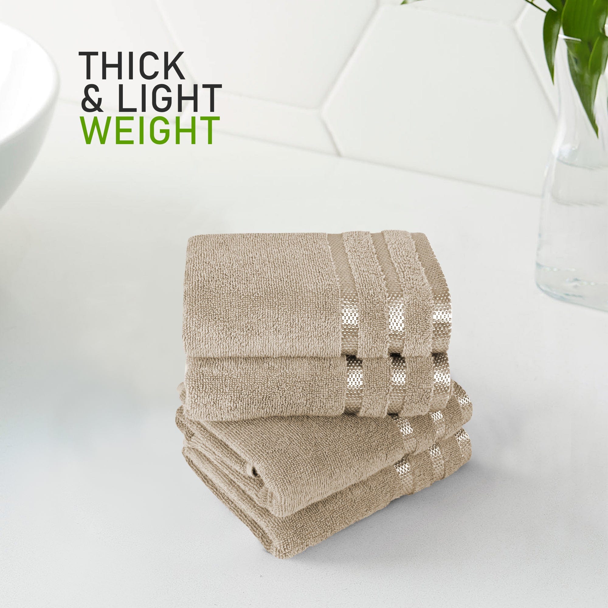 OLIVIA ROCCO Belmont Viscose Stripe Beige Towels 100 Percent Cotton Hotel Quality Super Absorbent 10 Piece Bale Set 4 Hand Towels And 12 Face Cloths