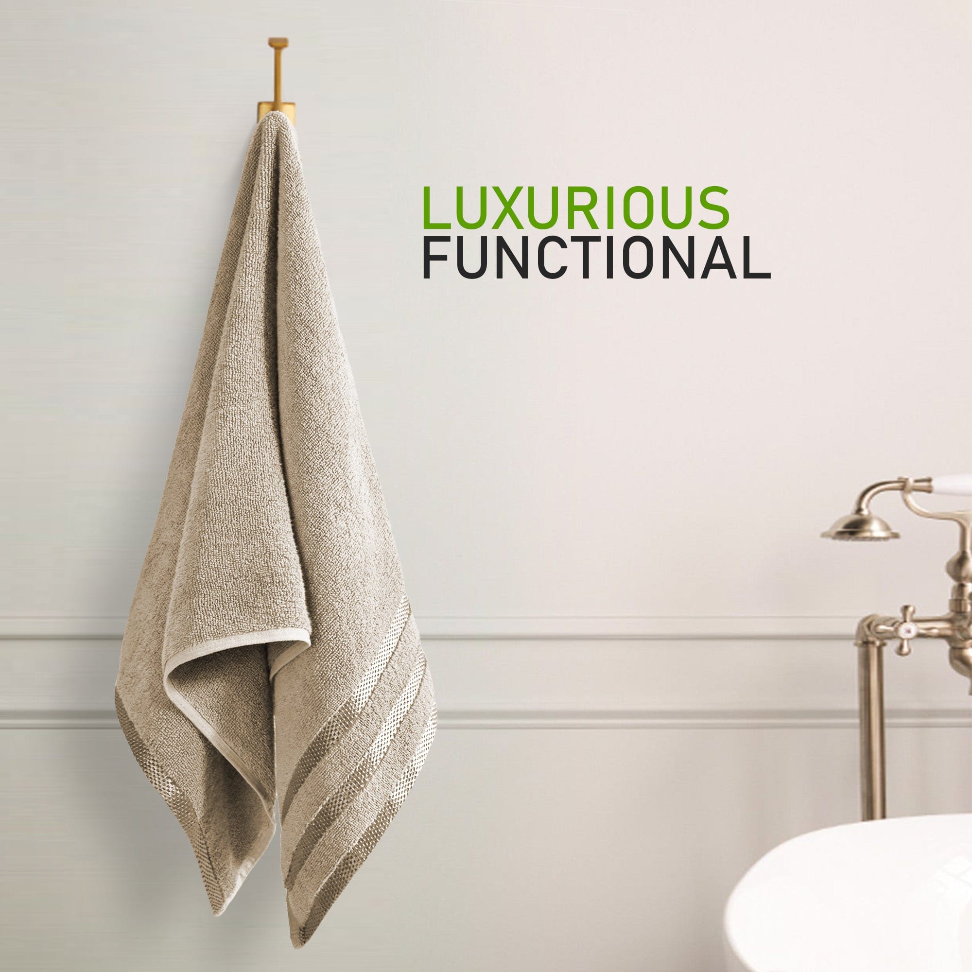 OLIVIA ROCCO Belmont Viscose Stripe Beige Towels 100 Percent Cotton Hotel Quality Super Absorbent 10 Piece Bale Set 4 Hand Towels And 12 Face Cloths