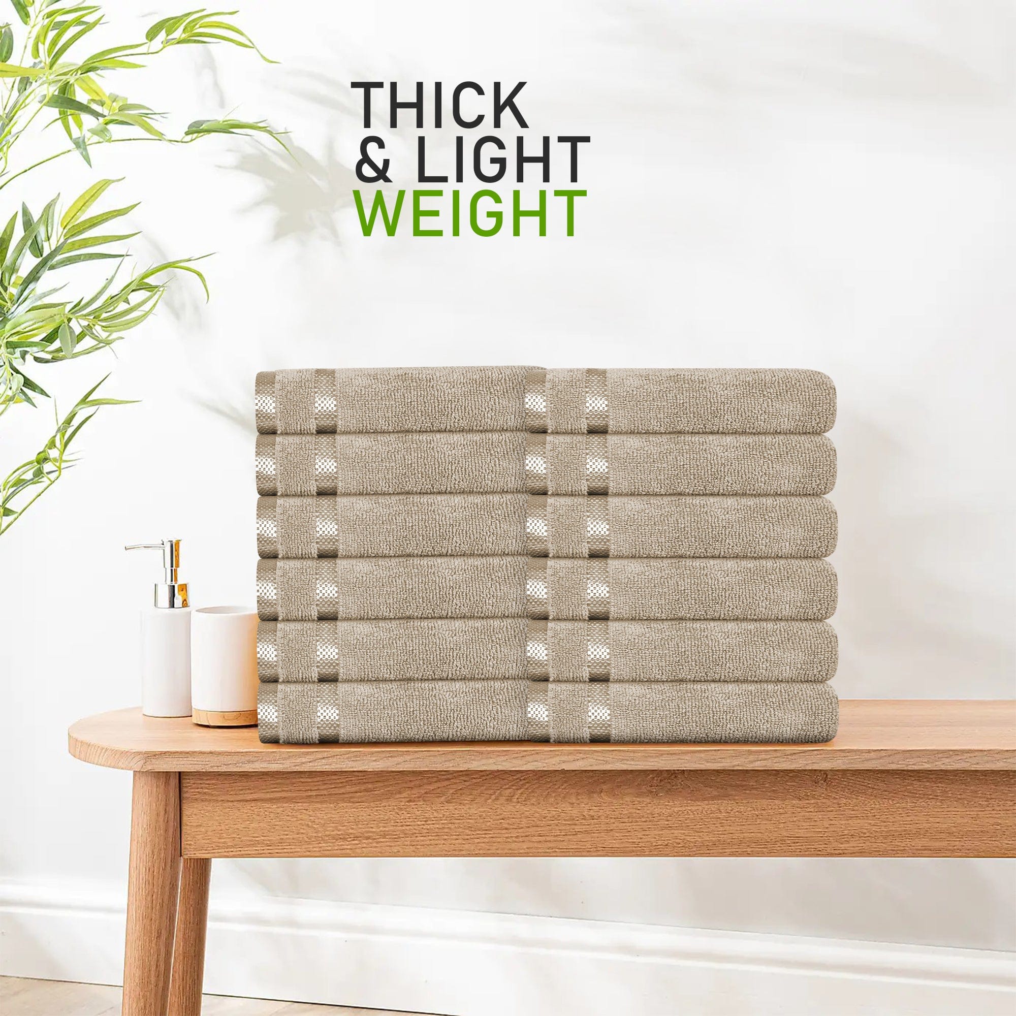 OLIVIA ROCCO Belmont Viscose Stripe Beige Towels 100 Percent Cotton Hotel Quality Super Absorbent 10 Piece Bale Set 4 Hand Towels And 12 Face Cloths
