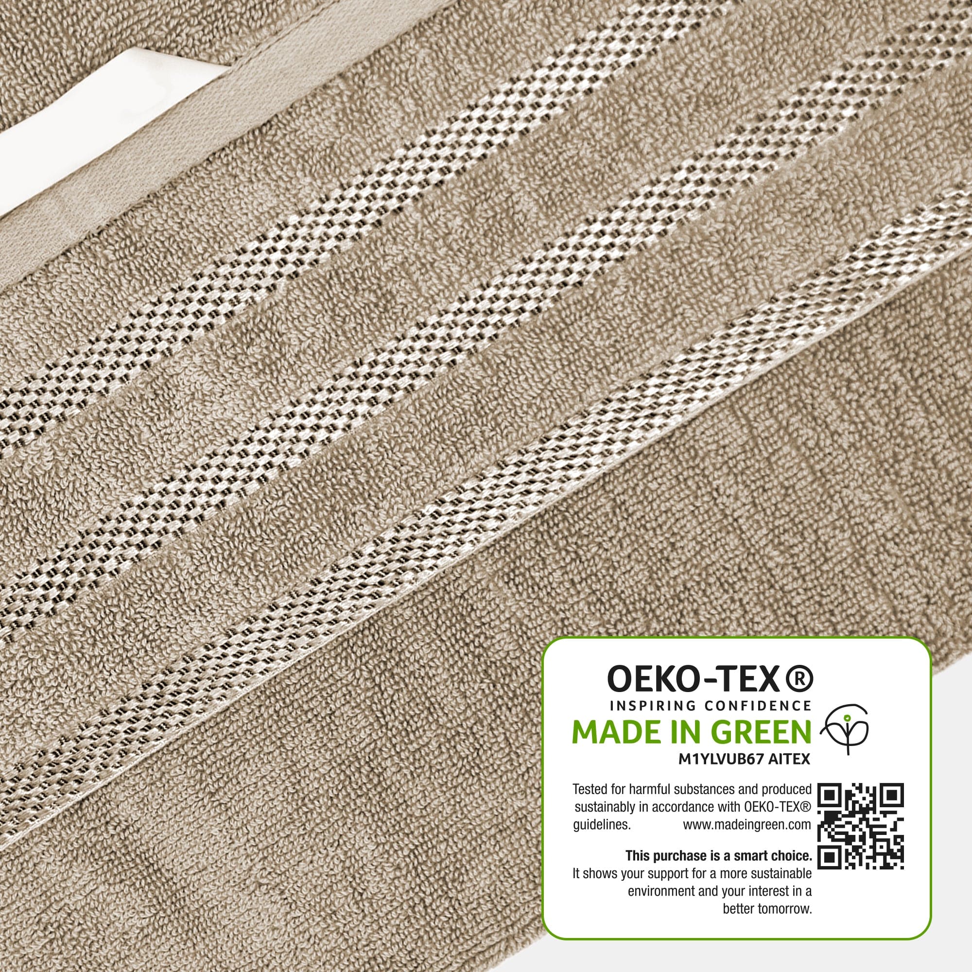 OLIVIA ROCCO Belmont Viscose Stripe Beige Towels 100 Percent Cotton Hotel Quality Super Absorbent 10 Piece Bale Set 4 Hand Towels And 12 Face Cloths