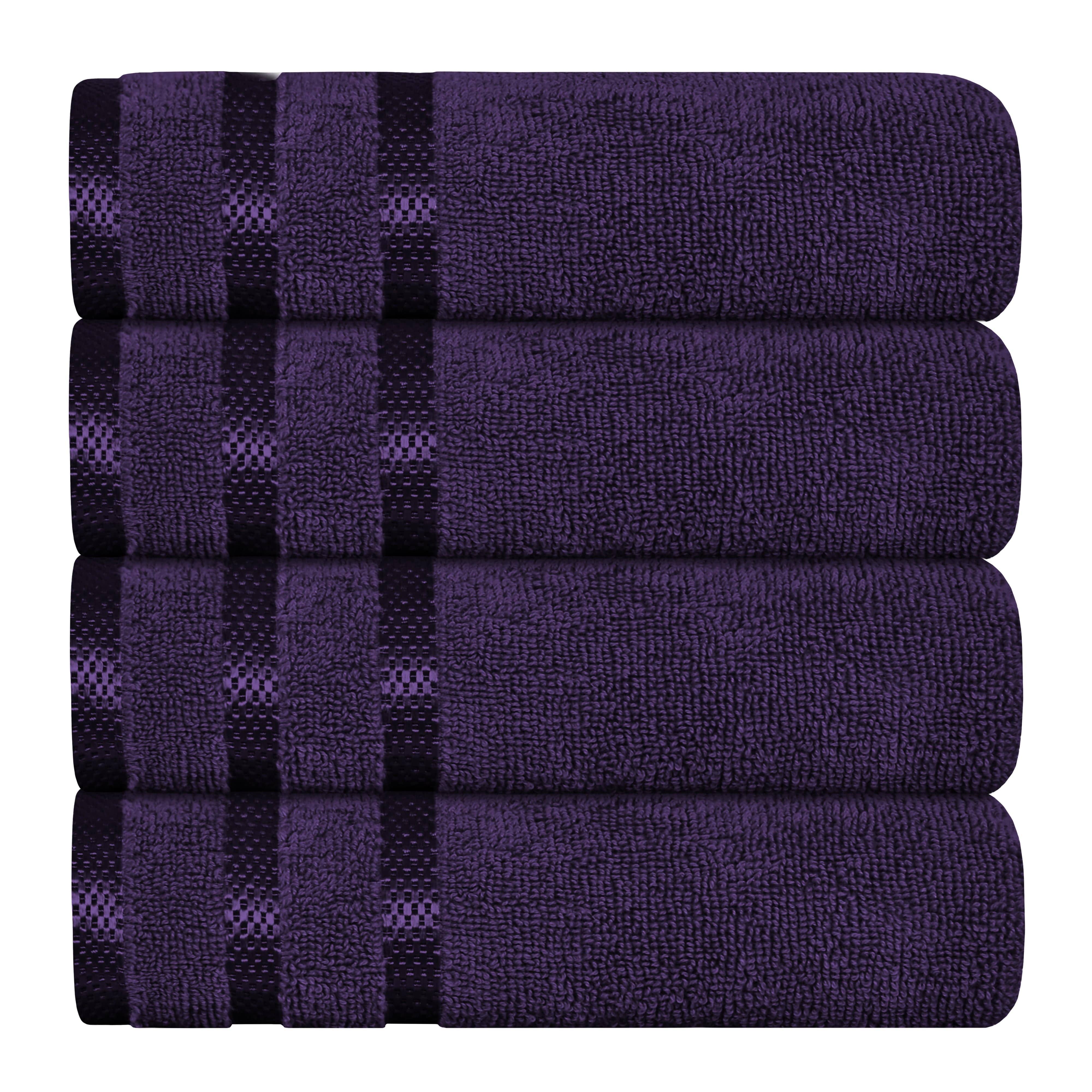 OLIVIA ROCCO Belmont Viscose Stripe Purple Towels 100 Percent Cotton Hotel Quality Super Absorbent 10 Piece Bale Set 4 Hand Towels 12 Face Cloths