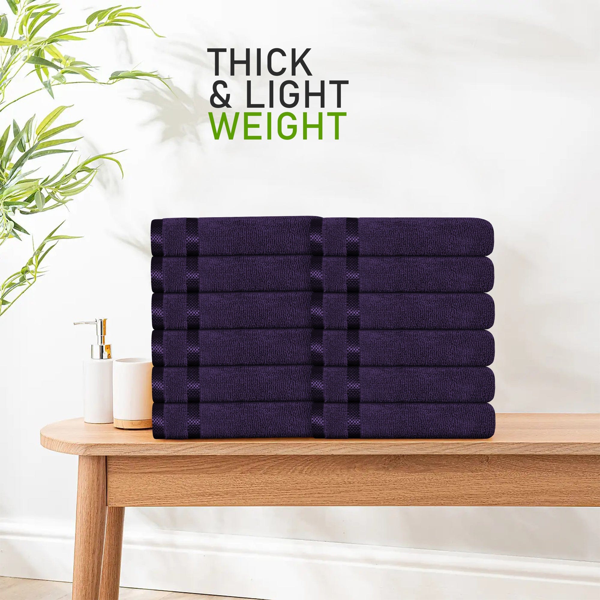 OLIVIA ROCCO Belmont Viscose Stripe Purple Towels 100 Percent Cotton Hotel Quality Super Absorbent 10 Piece Bale Set 4 Hand Towels 12 Face Cloths