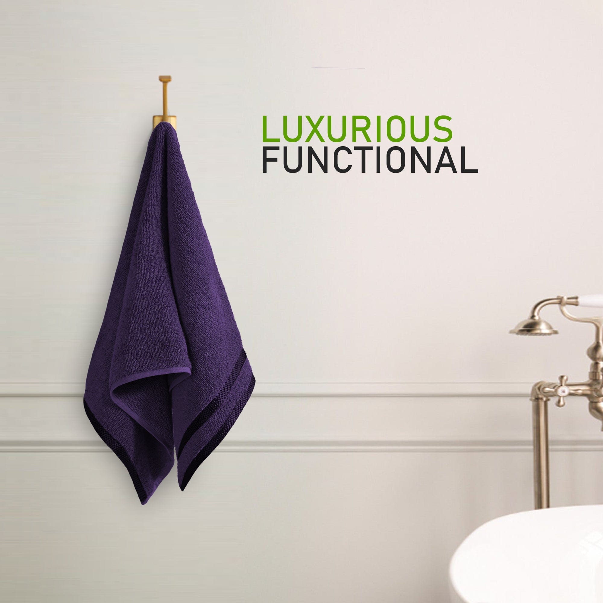 OLIVIA ROCCO Belmont Viscose Stripe Purple Towels 100 Percent Cotton Hotel Quality Super Absorbent 10 Piece Bale Set 4 Hand Towels 12 Face Cloths