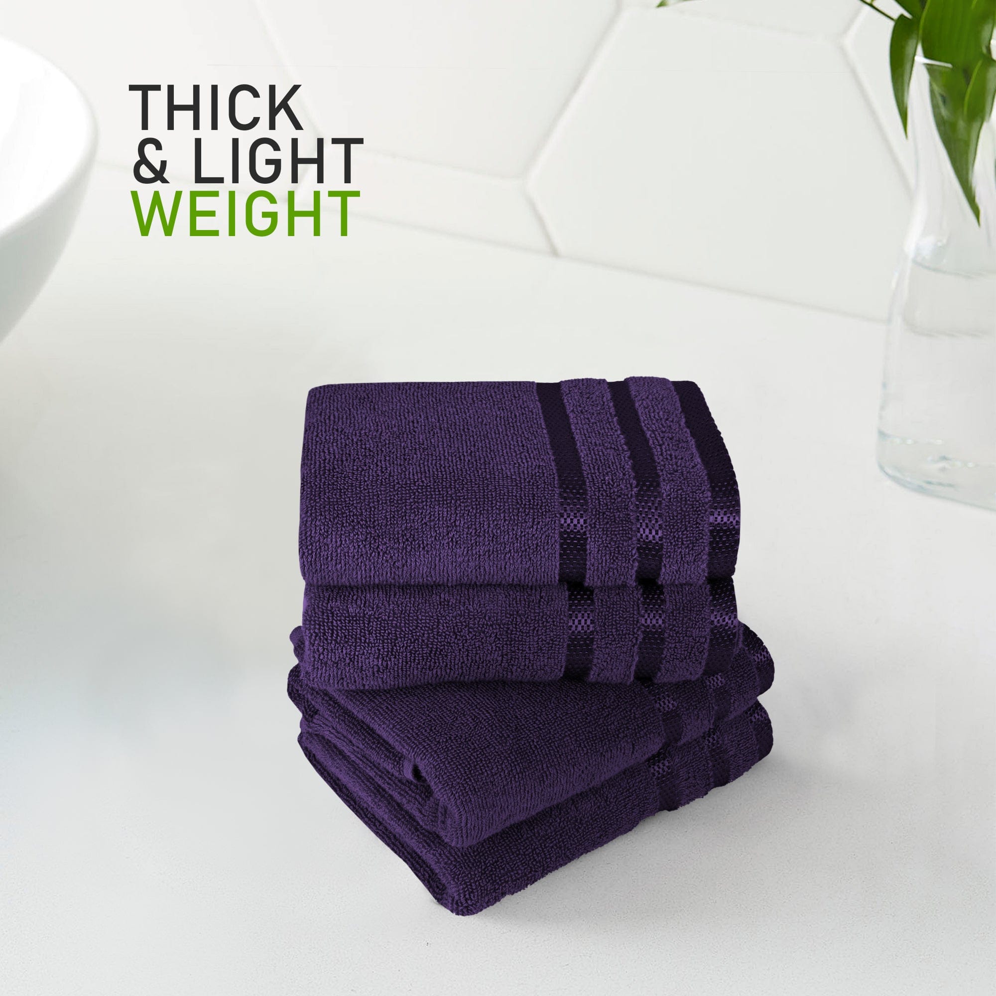 OLIVIA ROCCO Belmont Viscose Stripe Purple Towels 100 Percent Cotton Hotel Quality Super Absorbent 10 Piece Bale Set 4 Hand Towels 12 Face Cloths