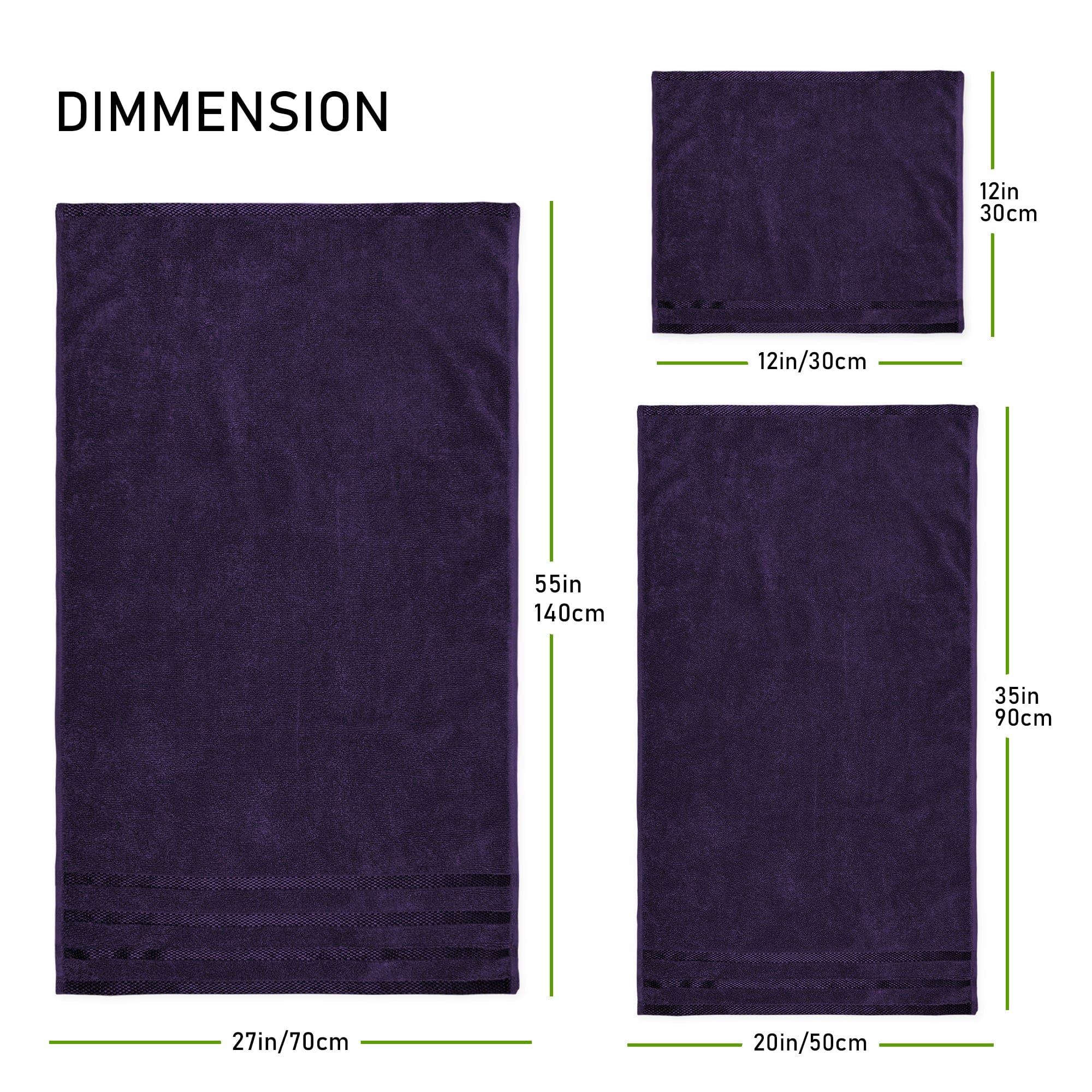 OLIVIA ROCCO Belmont Viscose Stripe Purple Towels 100 Percent Cotton Hotel Quality Super Absorbent 10 Piece Bale Set 4 Hand Towels 12 Face Cloths