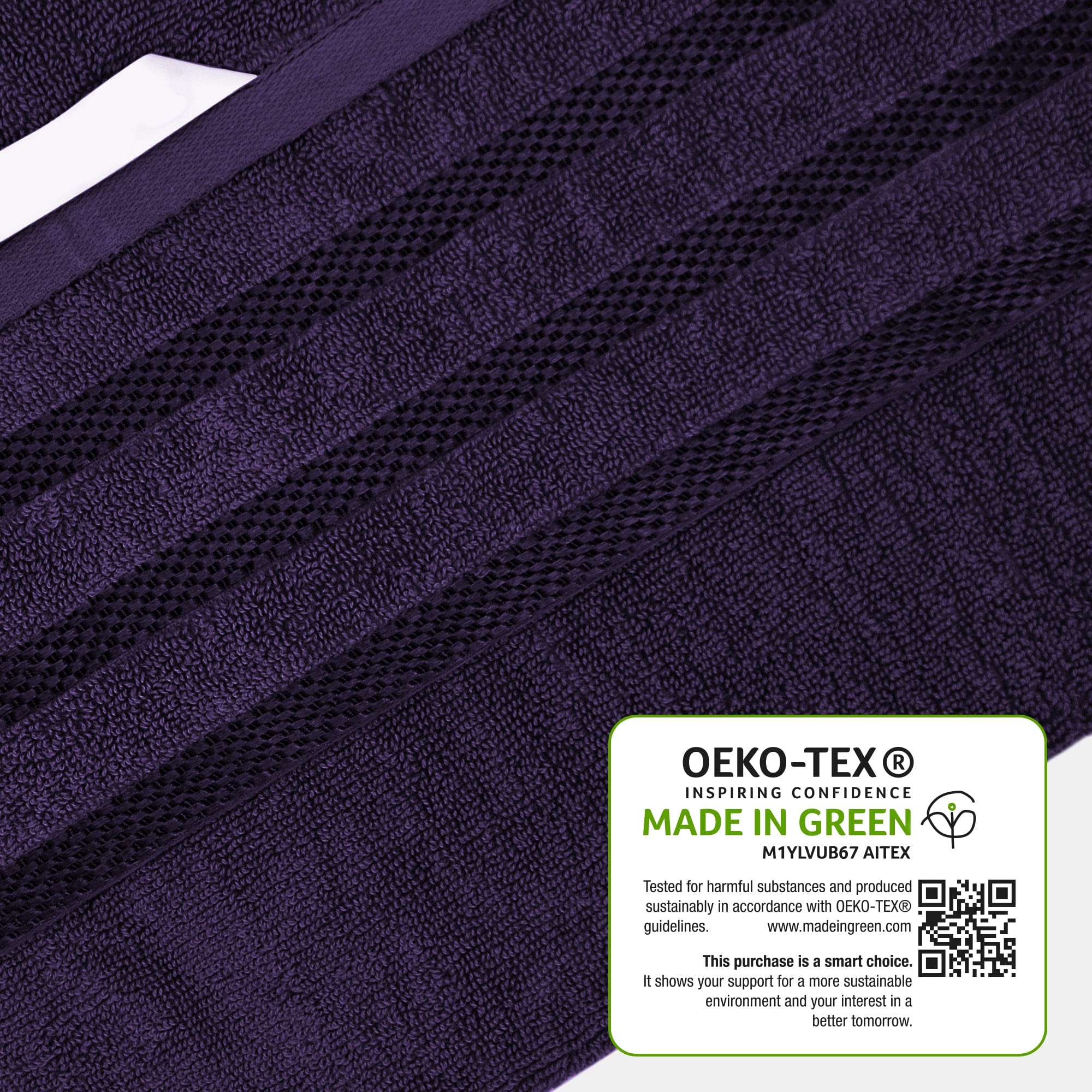 OLIVIA ROCCO Belmont Viscose Stripe Purple Towels 100 Percent Cotton Hotel Quality Super Absorbent 10 Piece Bale Set 4 Hand Towels 12 Face Cloths