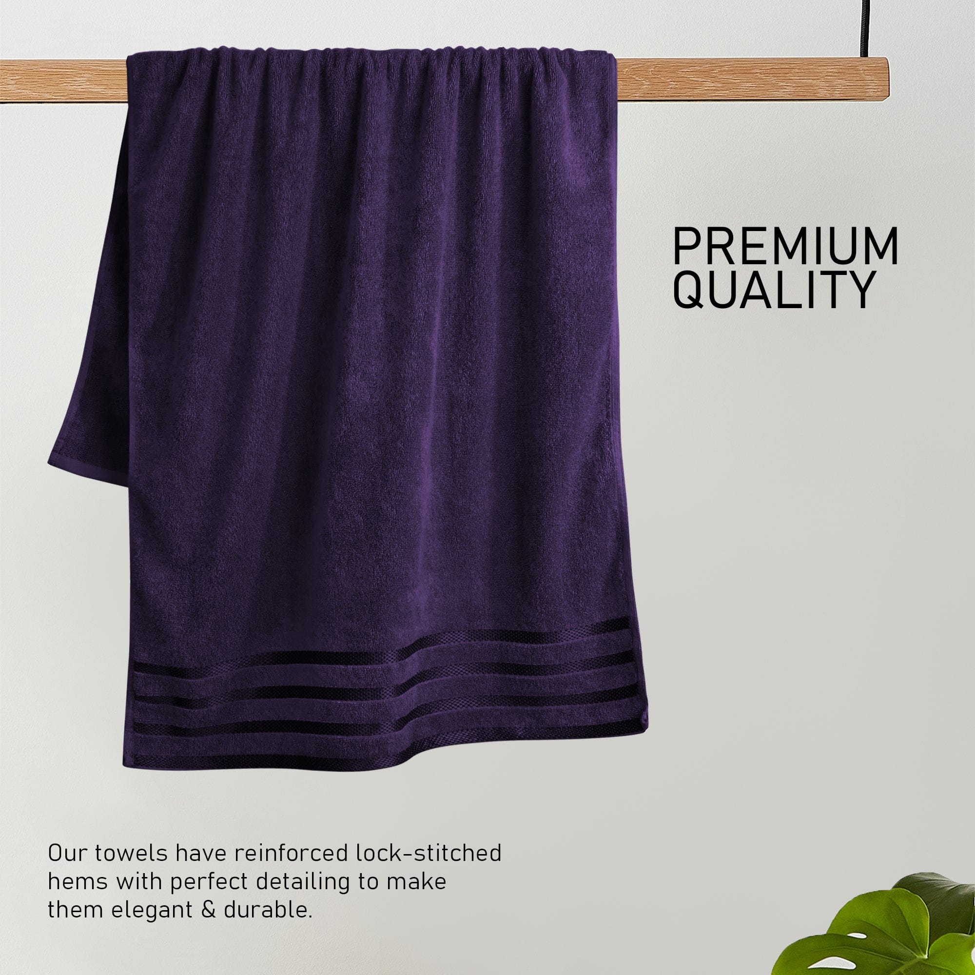 OLIVIA ROCCO Belmont Viscose Stripe Purple Towels 100 Percent Cotton Hotel Quality Super Absorbent 10 Piece Bale Set 4 Hand Towels 12 Face Cloths