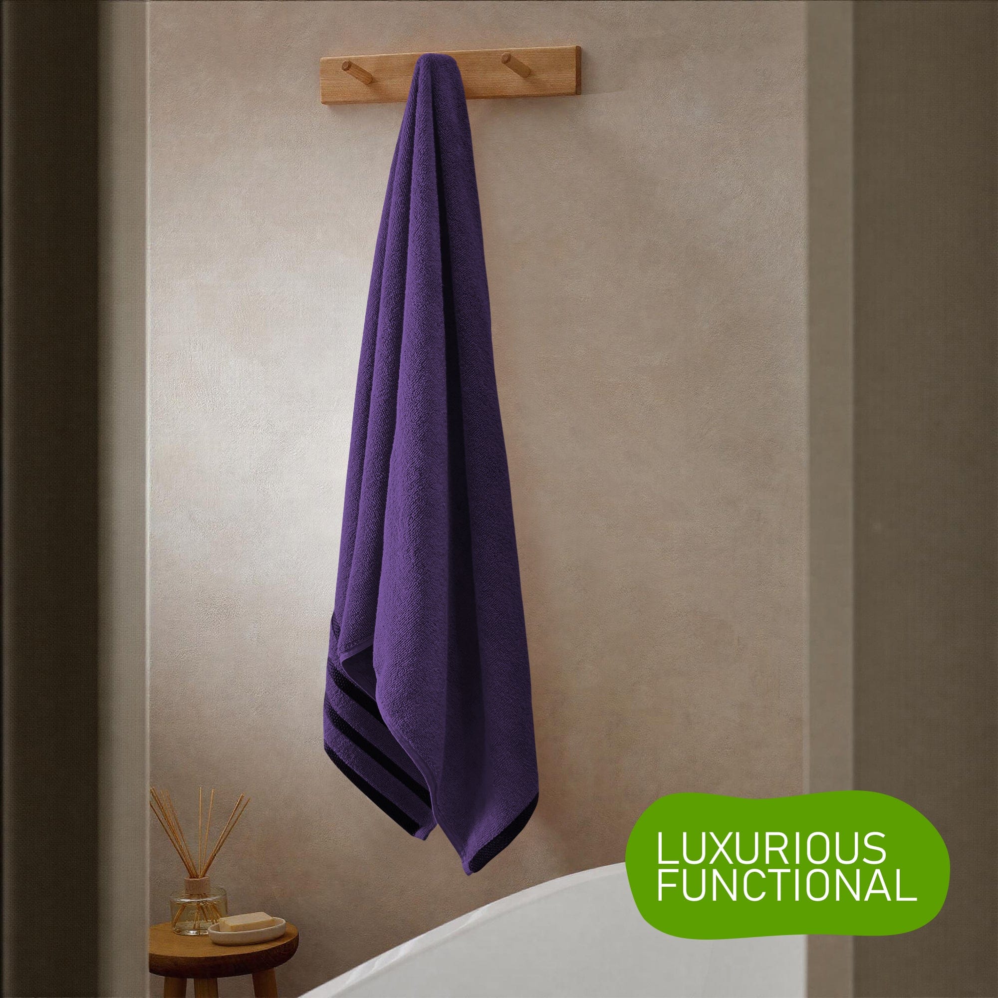 OLIVIA ROCCO Belmont Viscose Stripe Purple Towels 100 Percent Cotton Hotel Quality Super Absorbent 10 Piece Bale Set 4 Hand Towels 12 Face Cloths