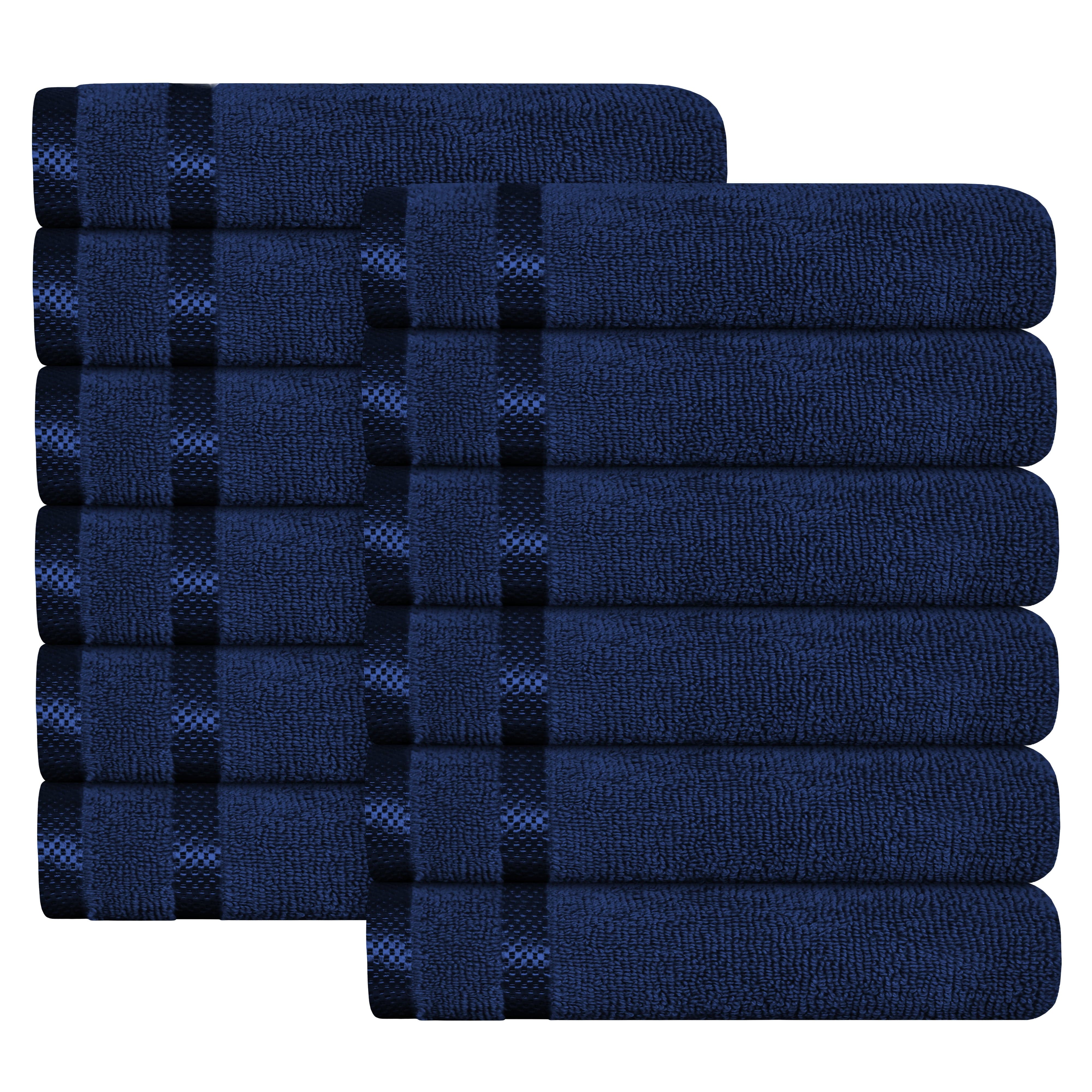 OLIVIA ROCCO Belmont Viscose Stripe Royal Blue Towels 100 Percent Cotton Hotel Quality 10 Piece Bale Set Includes 4 Hand Towels And 12 Face Cloths