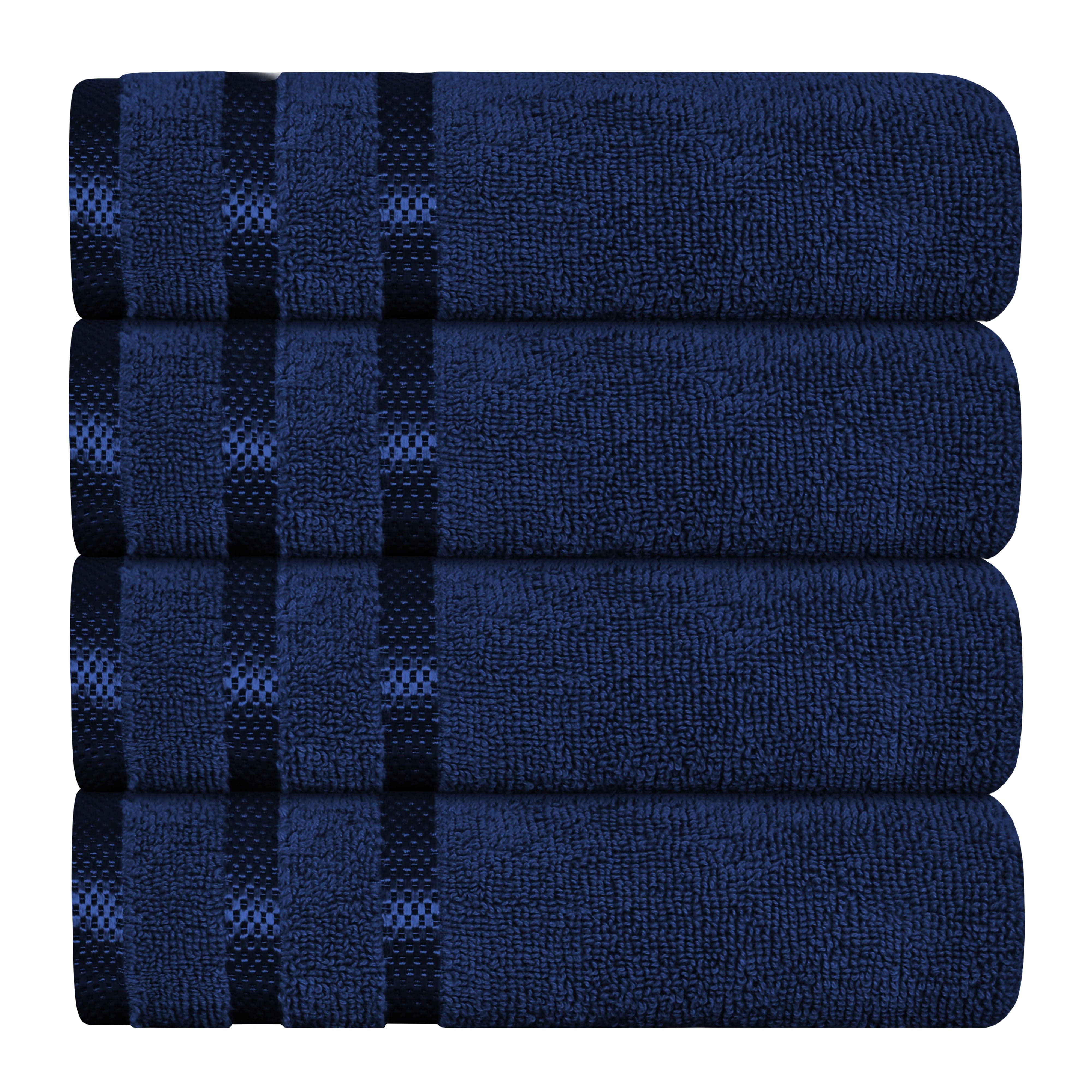 OLIVIA ROCCO Belmont Viscose Stripe Royal Blue Towels 100 Percent Cotton Hotel Quality 10 Piece Bale Set Includes 4 Hand Towels And 12 Face Cloths
