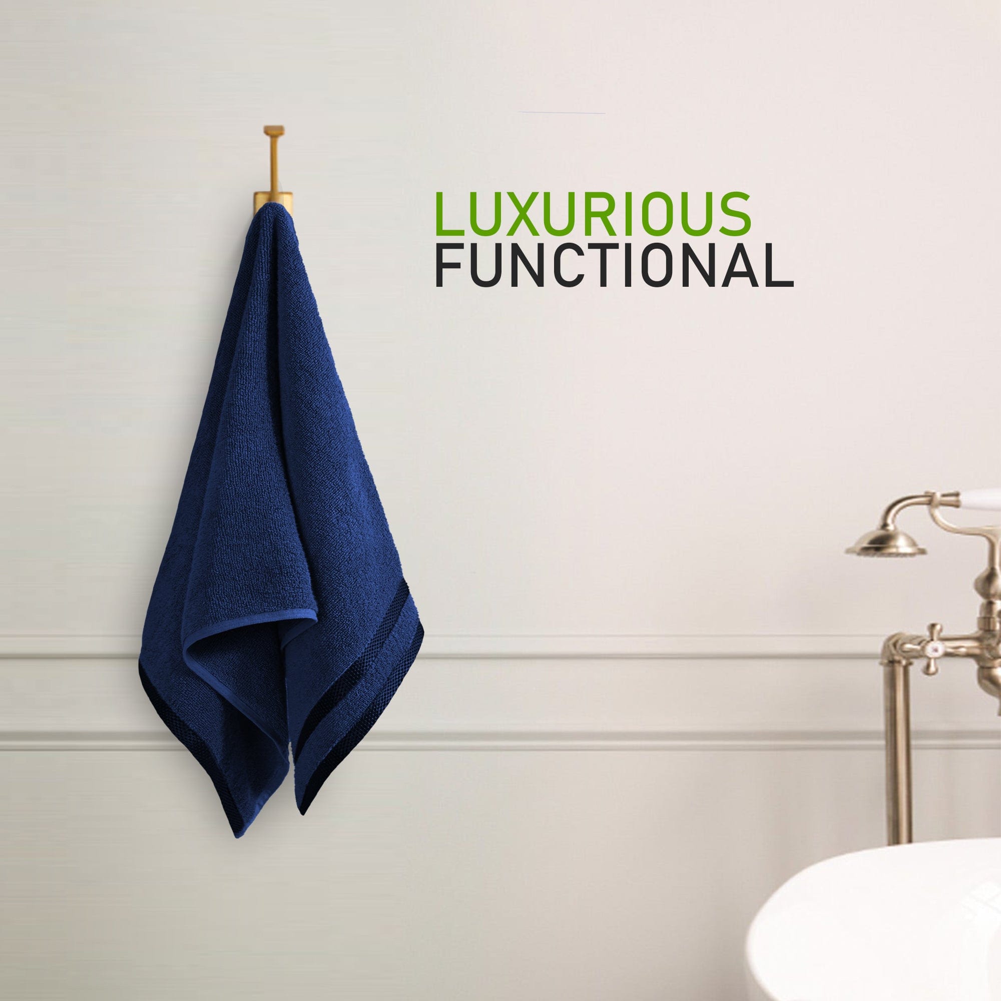 OLIVIA ROCCO Belmont Viscose Stripe Royal Blue Towels 100 Percent Cotton Hotel Quality 10 Piece Bale Set Includes 4 Hand Towels And 12 Face Cloths