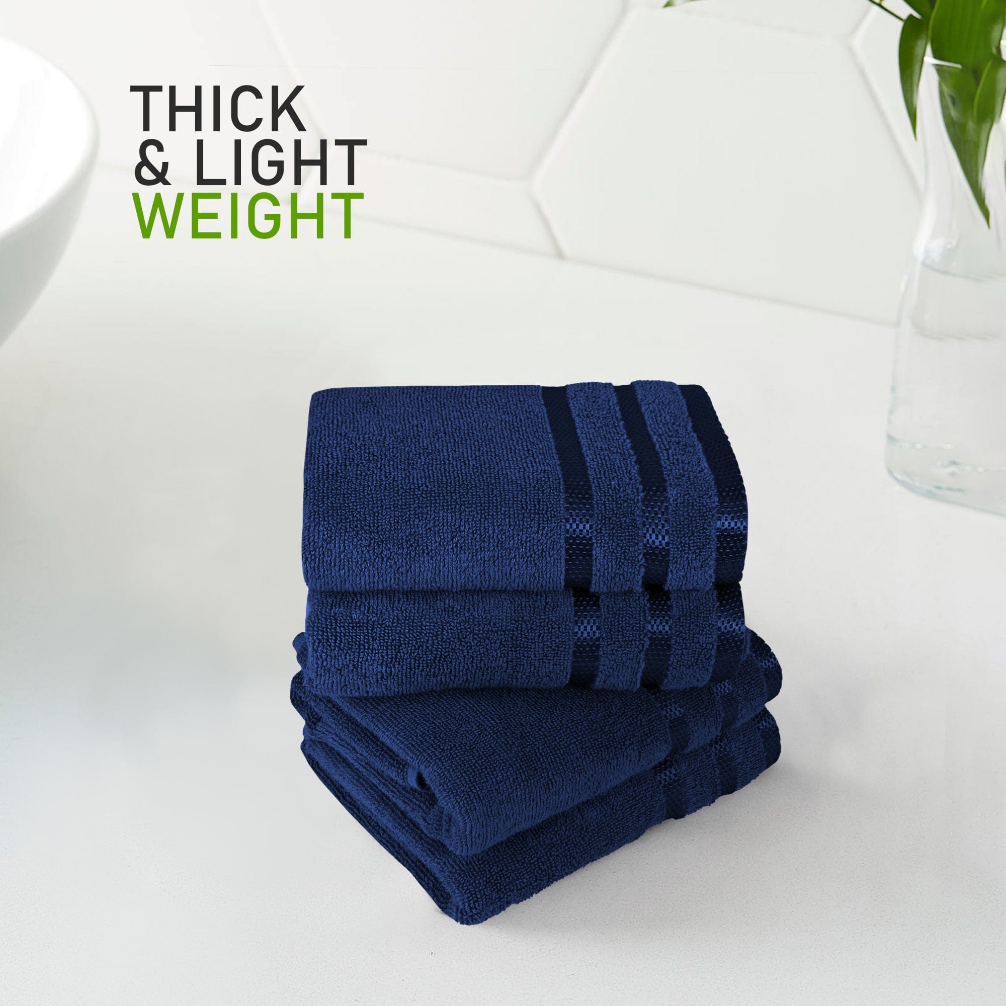 OLIVIA ROCCO Belmont Viscose Stripe Royal Blue Towels 100 Percent Cotton Hotel Quality 10 Piece Bale Set Includes 4 Hand Towels And 12 Face Cloths