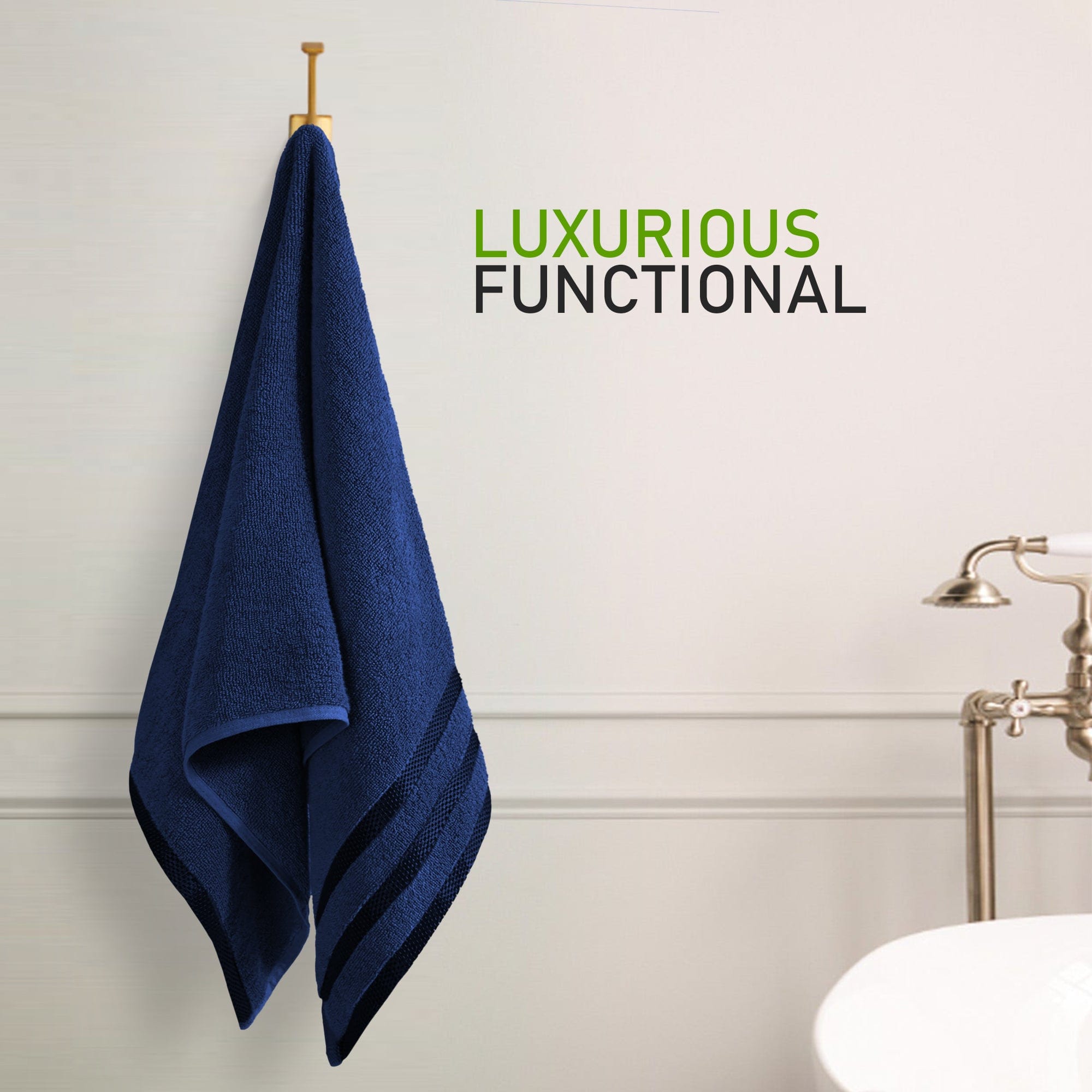 OLIVIA ROCCO Belmont Viscose Stripe Royal Blue Towels 100 Percent Cotton Hotel Quality 10 Piece Bale Set Includes 4 Hand Towels And 12 Face Cloths