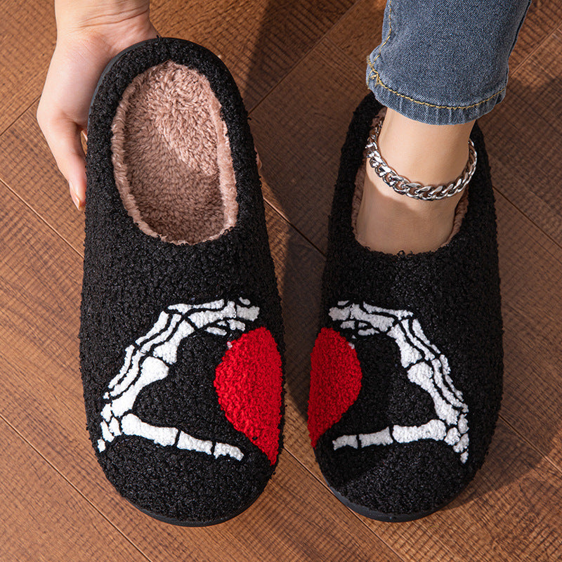 Luxurious Love Black Hand Thickened Cotton Slippers - Non-Slip, Warm & Wear-Resistant