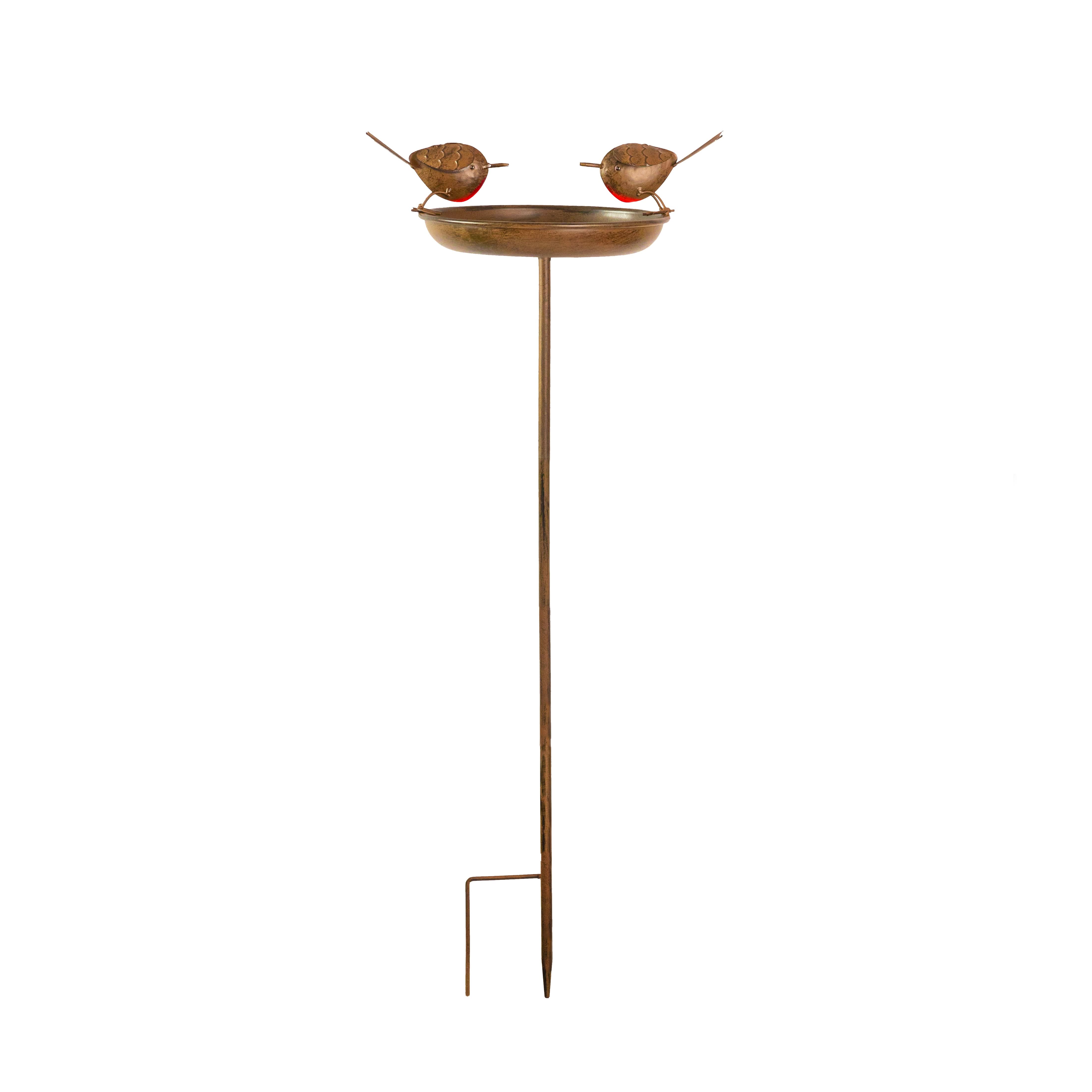 Robin Bird Bath & Feeder Stake for Garden Birds, Outdoor Wildlife & Patio Decor