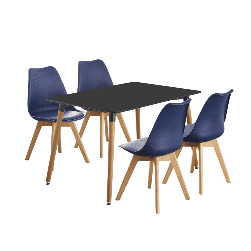 Black Halo Dining Table & Set of 4 Jamie Lorenzo Tulip chairs with Padded Seat - Zestio
